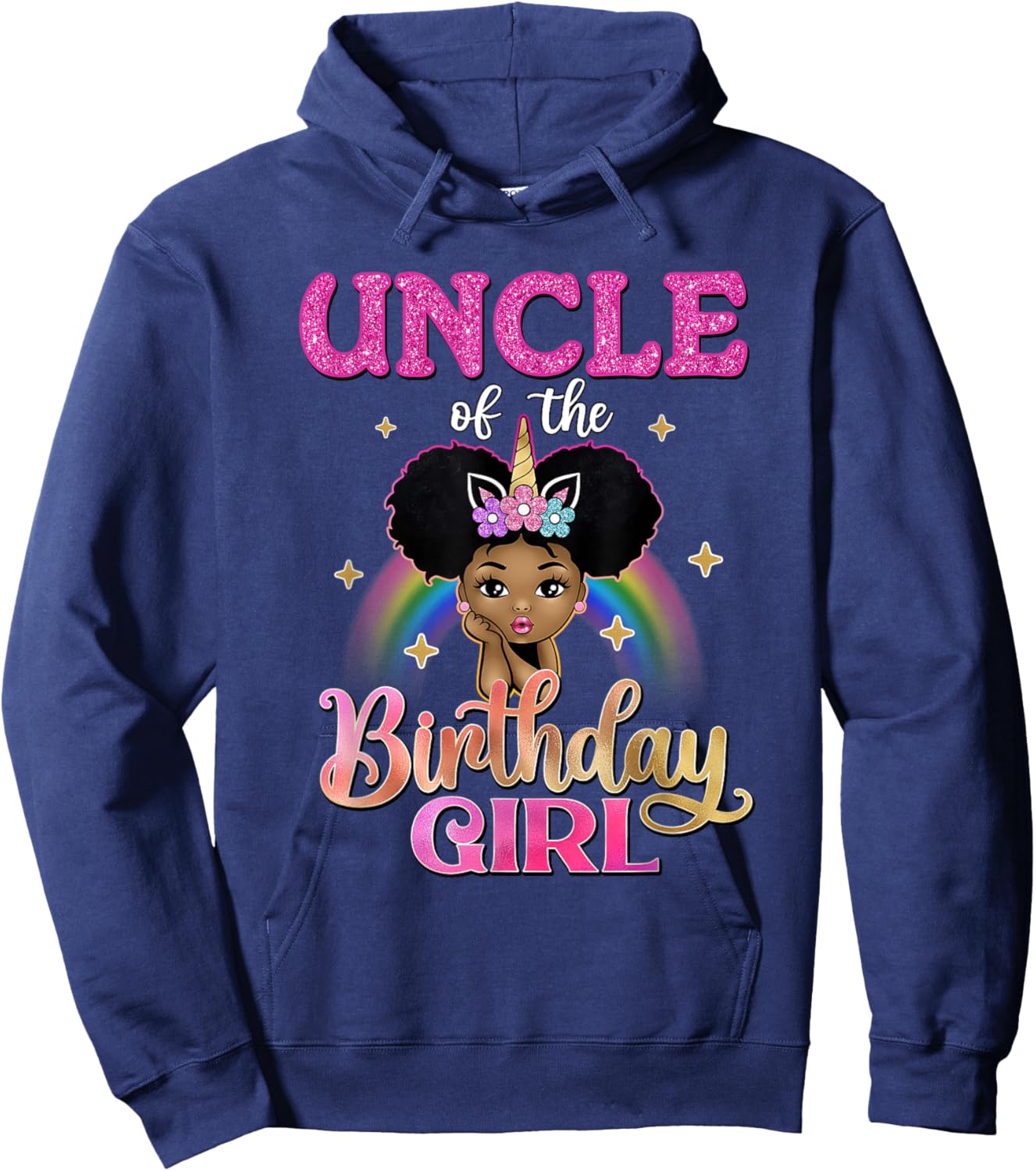 Uncle of The Birthday Girl Princess Afro Melanin Unicorn Hoodie - Hoodie | Navy