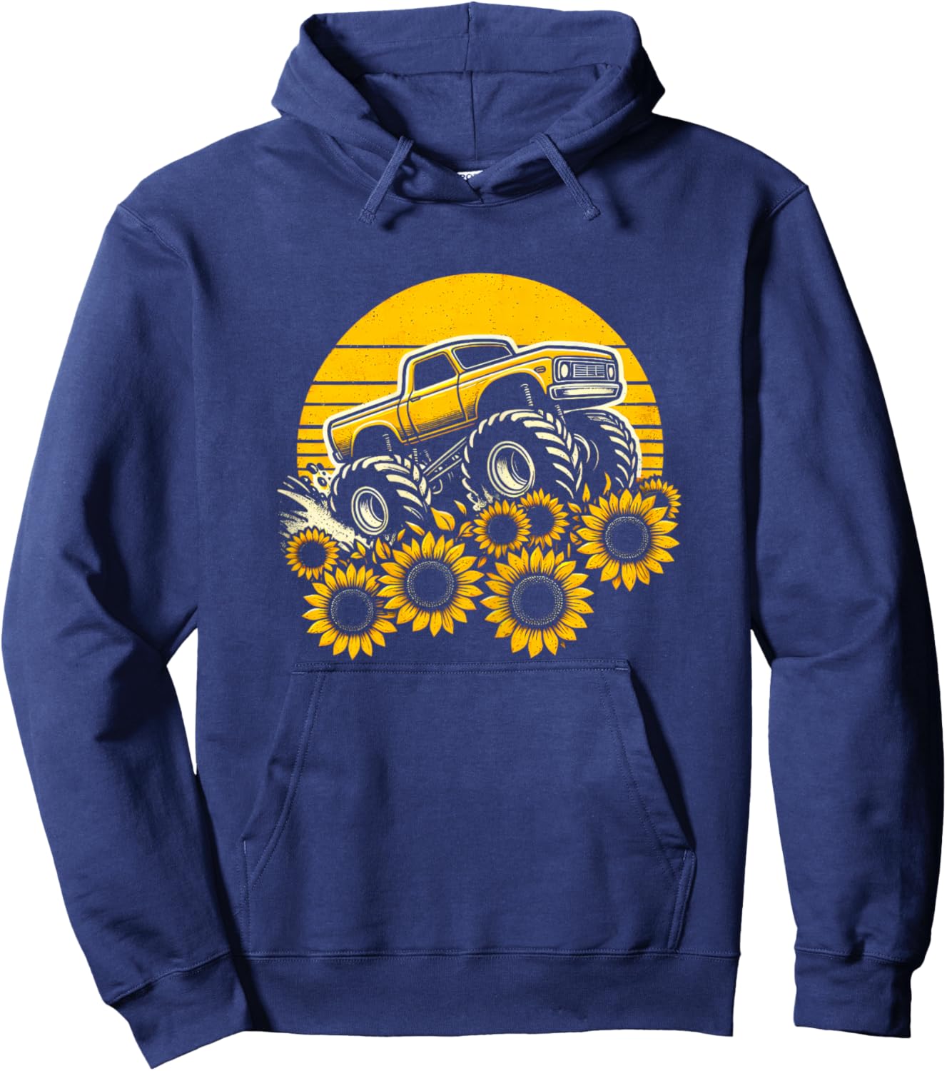 Happy Mother's Day Toddler Sunflower Monster Truck Kids Boys Hoodie - Hoodie | Navy