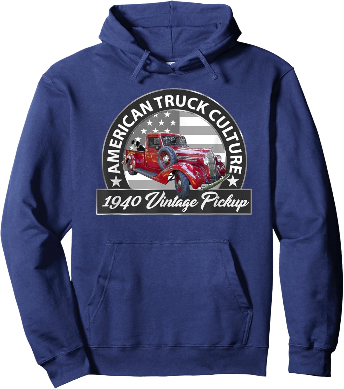 1940 Vintage Red Pickup Truck, Vintage Pre-war Era, Car Guys Hoodie - Hoodie | Navy