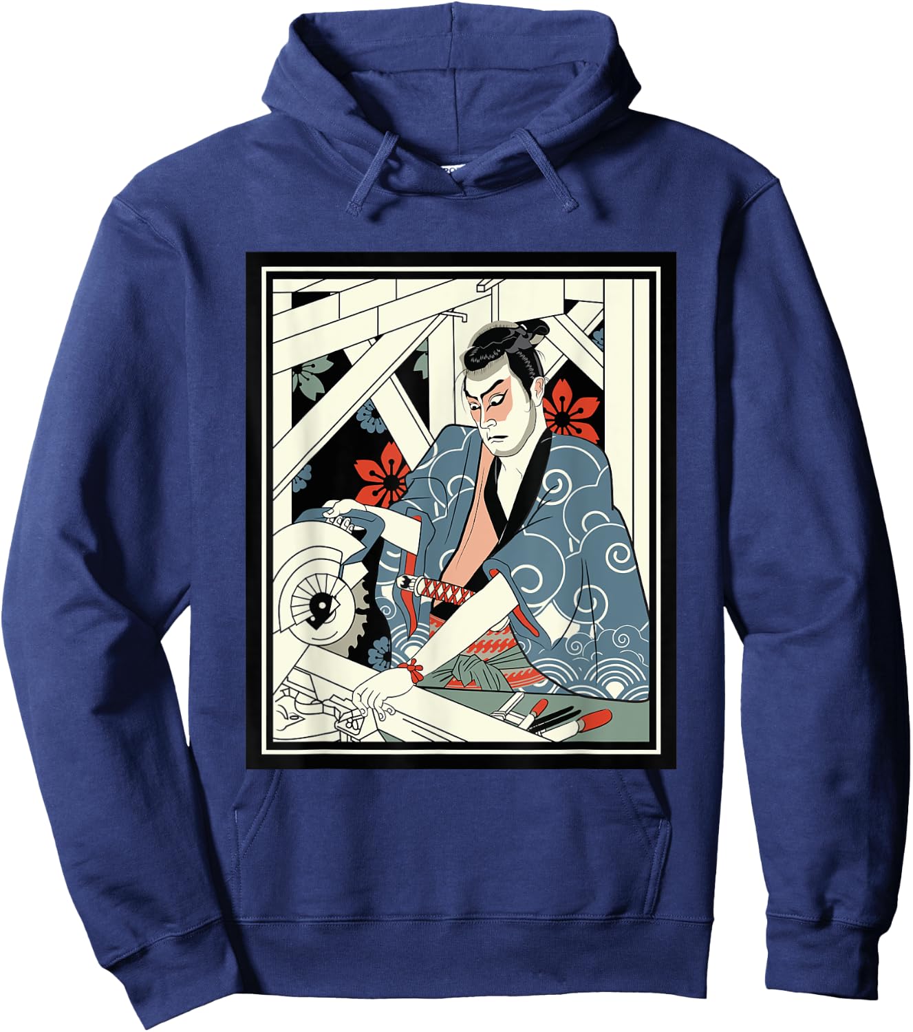 Carpenter Japanese Samurai Warrior Armor Sword Fighter Mask Hoodie - Hoodie | Navy