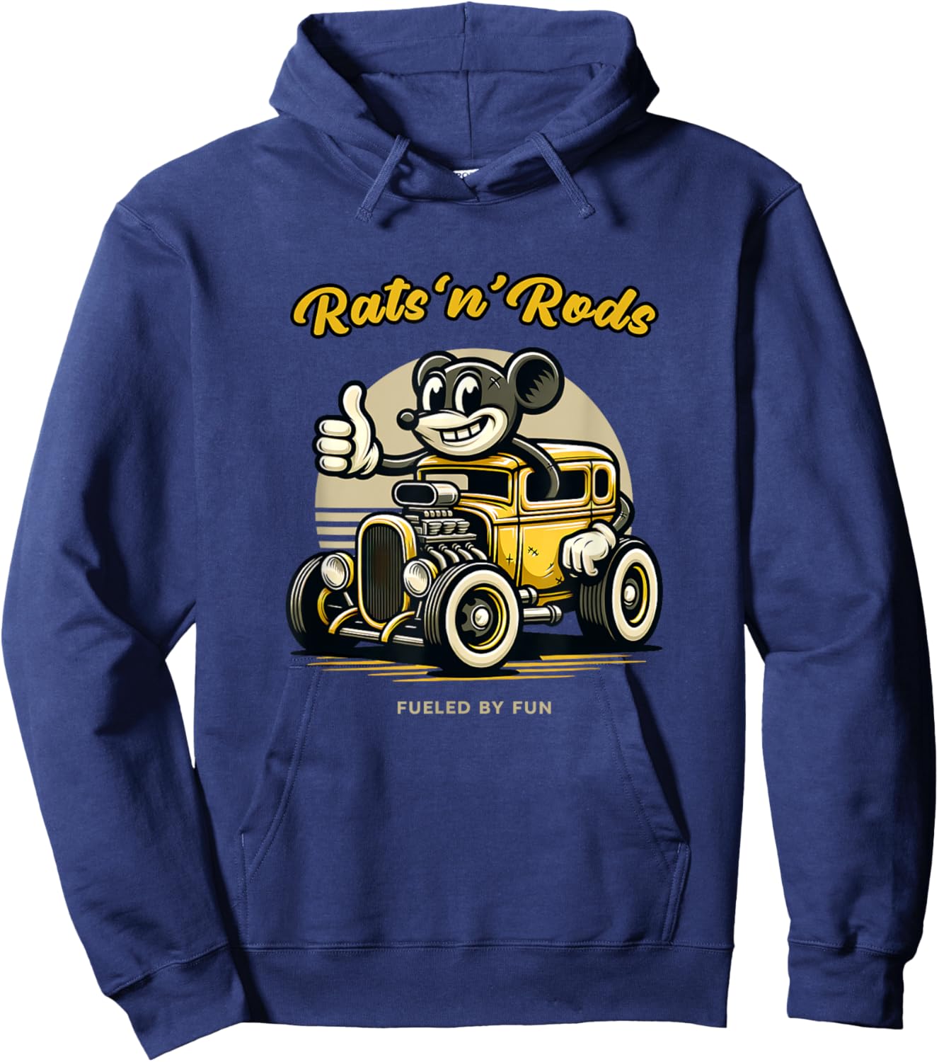 Powered by Fun Rats 'n' Rods Hot Rod Retro , Black, S Hoodie - Hoodie | Navy