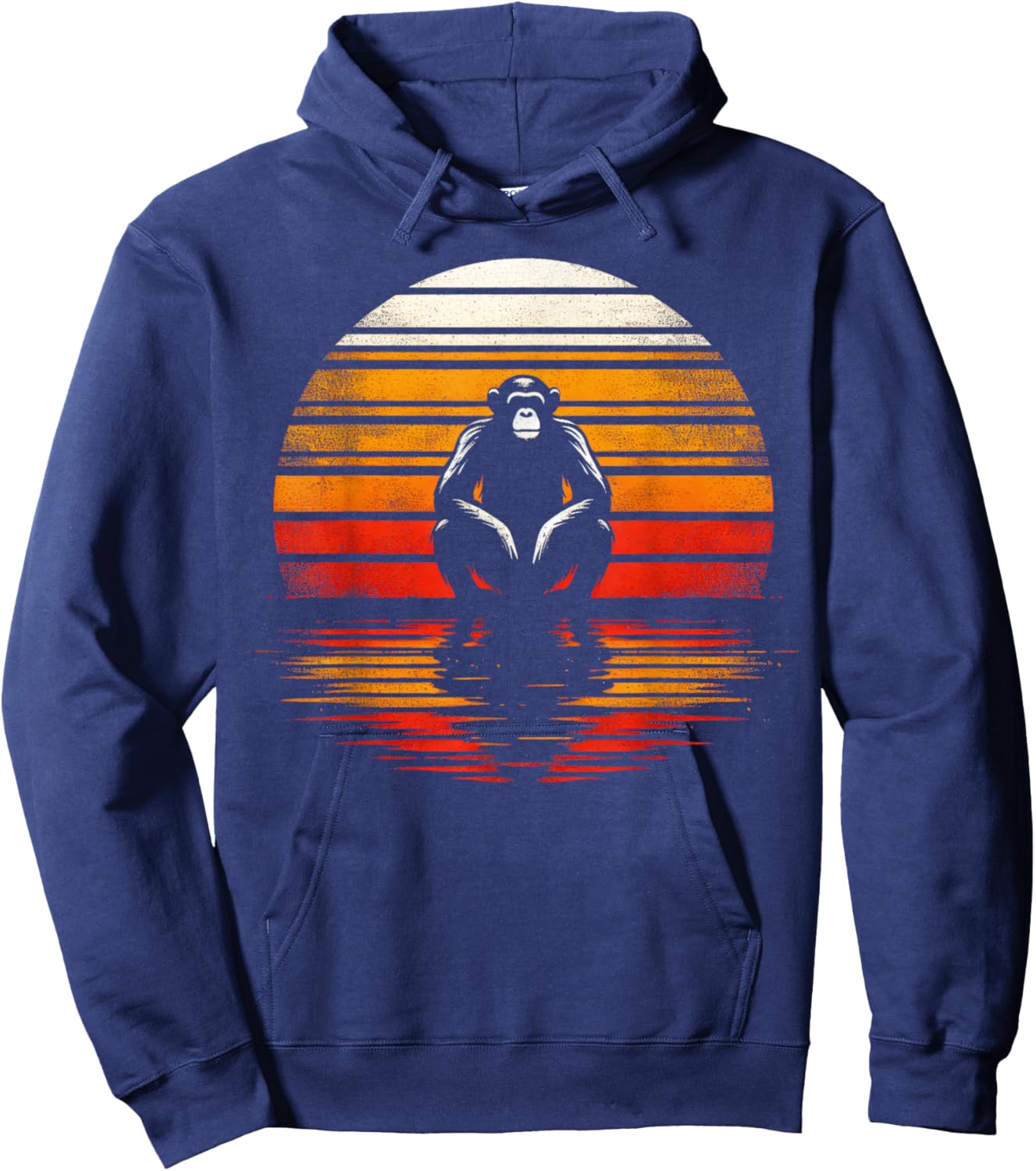 Bonobo Monkey Sunset Retro Style Safari Vintage 70s Hoodie - Hoodie | Navy