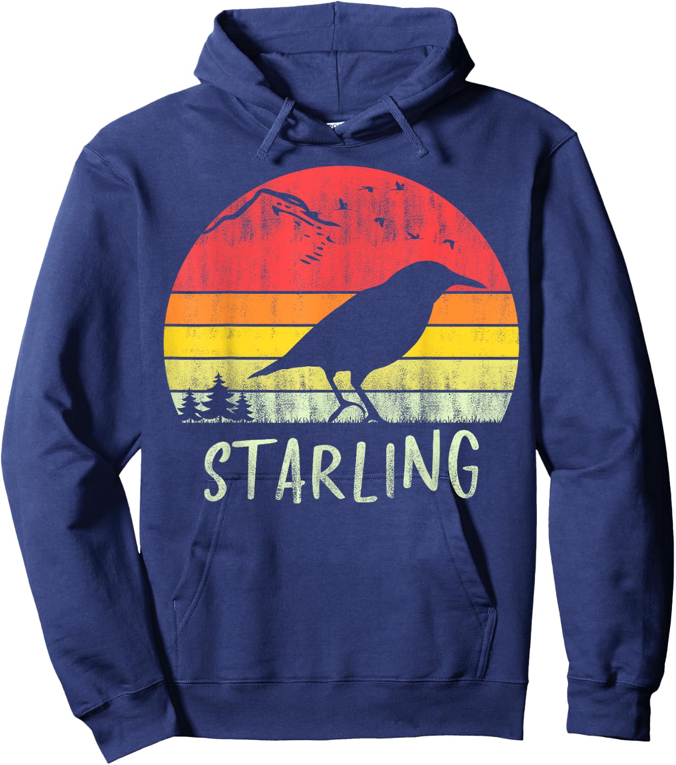 Retro Vintage Starling Silhouette Bird 70s 80s Hoodie - Hoodie | Navy