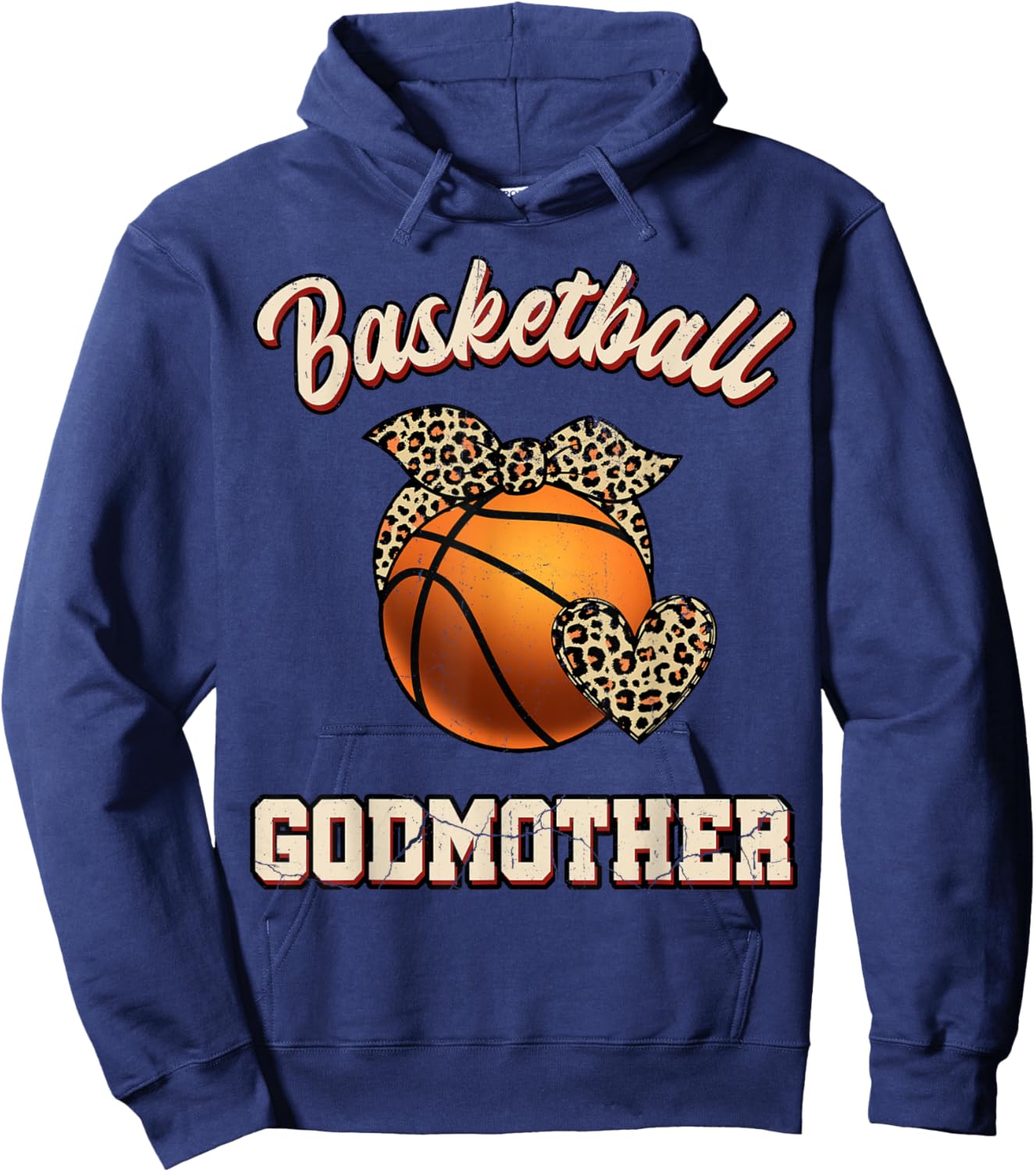 Basketball Godmother Bandana Leopard Heart Fans Mother's Day Hoodie - Hoodie | Navy