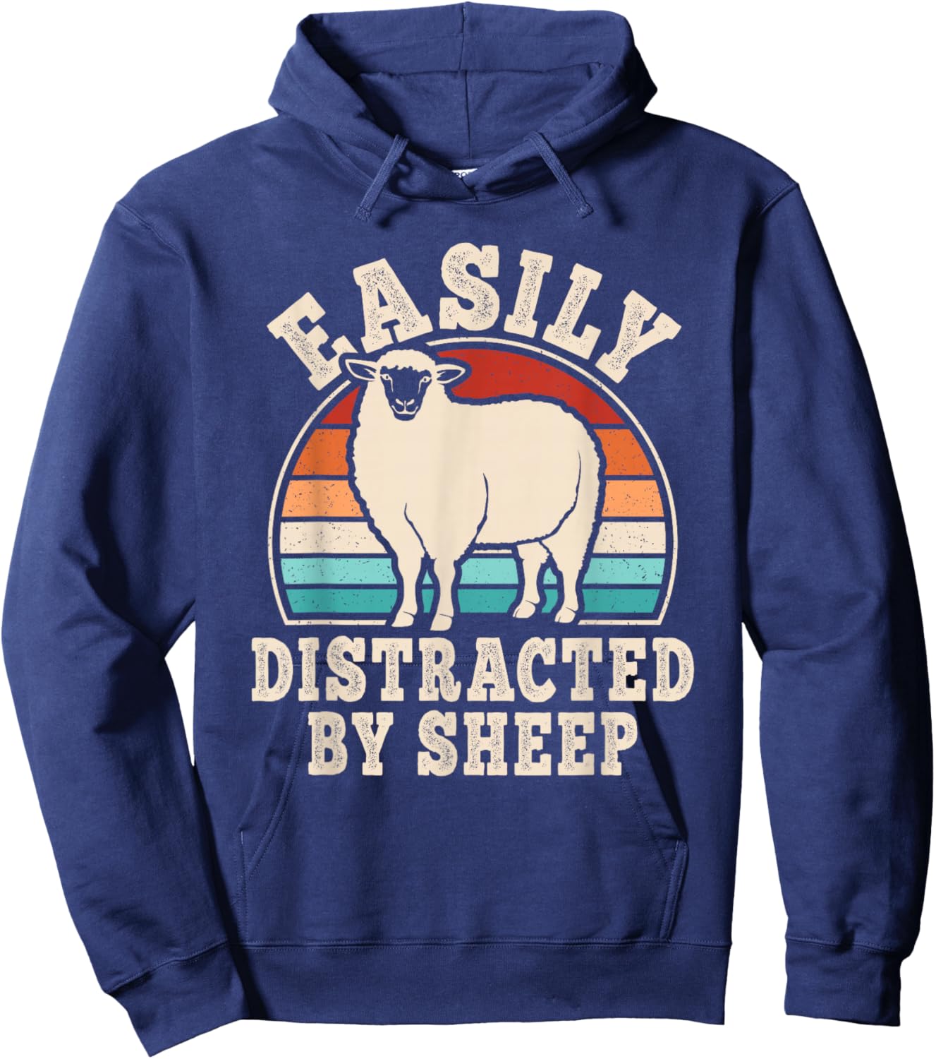 Easily Distracted by Sheep Retro Men Women Hoodie - Hoodie | Navy