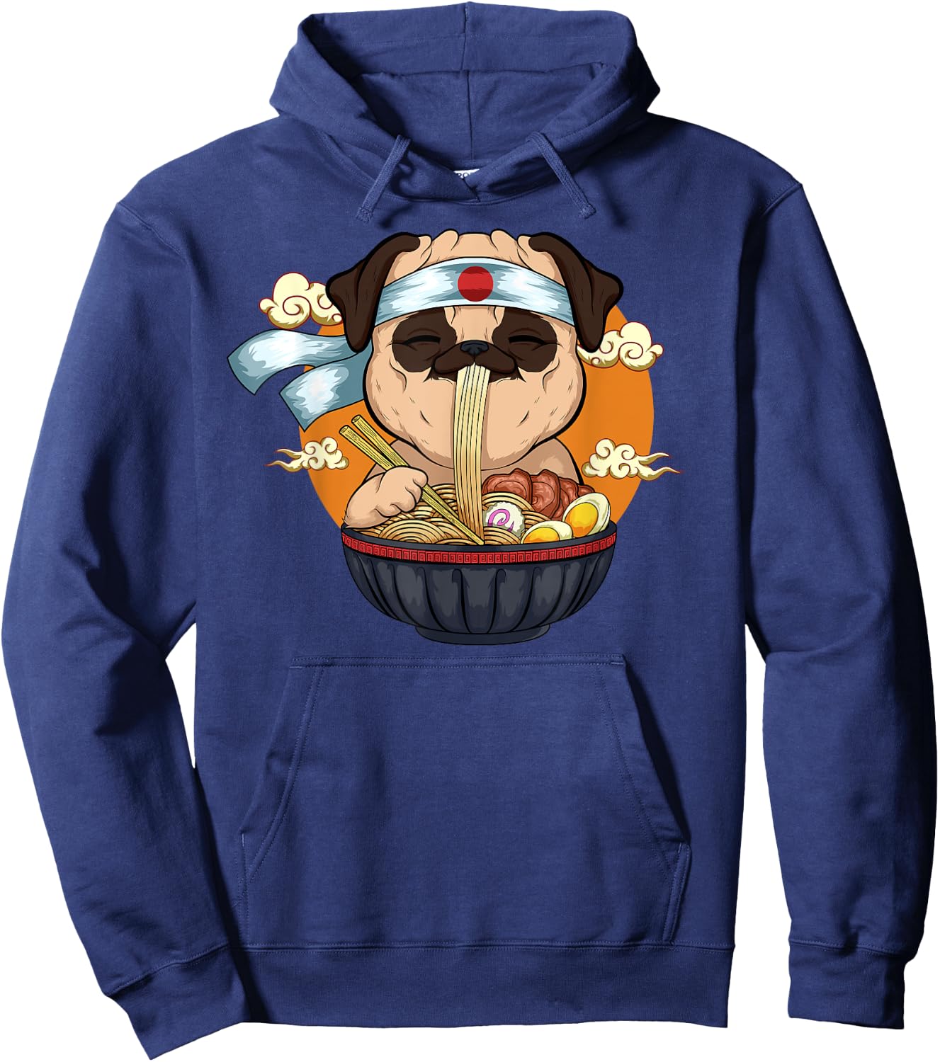 Japanese Ramen Pug Design Kawaii Anime Pug Dog Ramen Noodles Hoodie - Hoodie | Navy