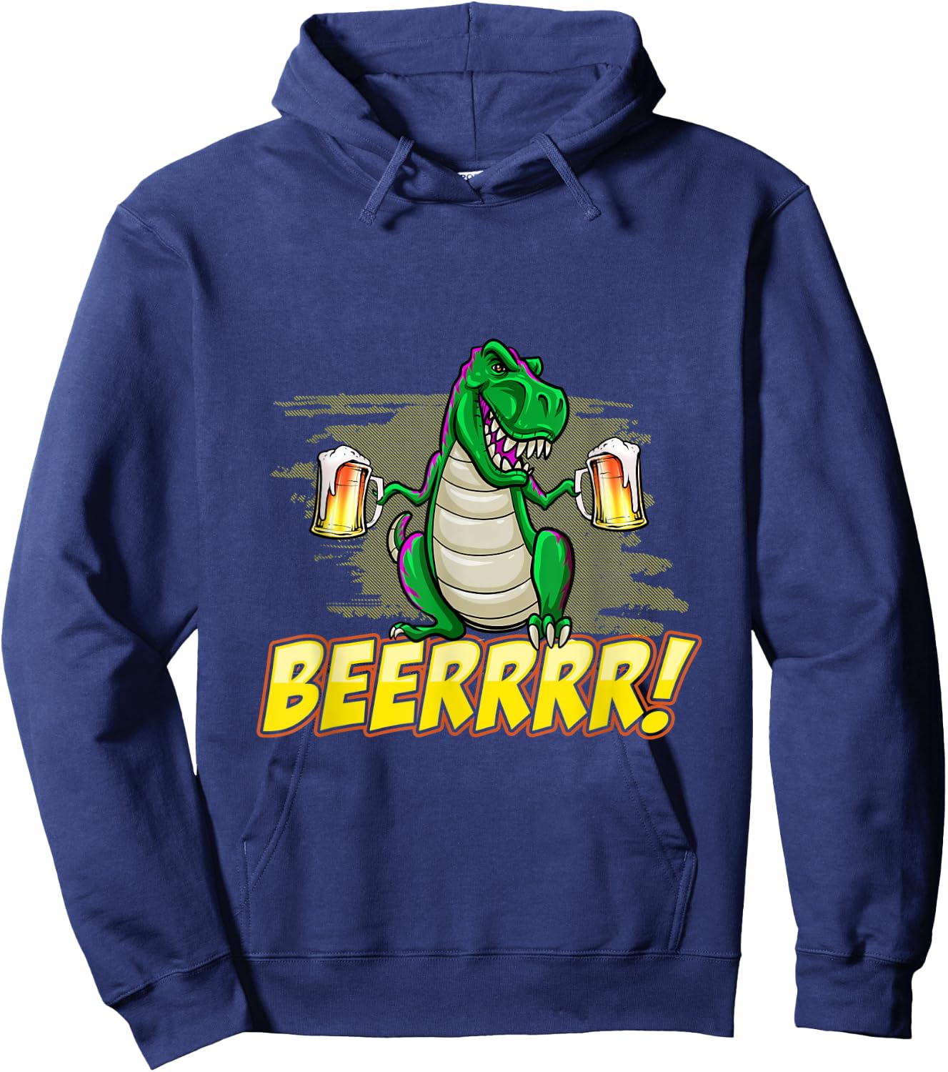 Beer Drinking Dinosaur Cool T-Rex Graphic BEERRRR! Hoodie - Hoodie | Navy