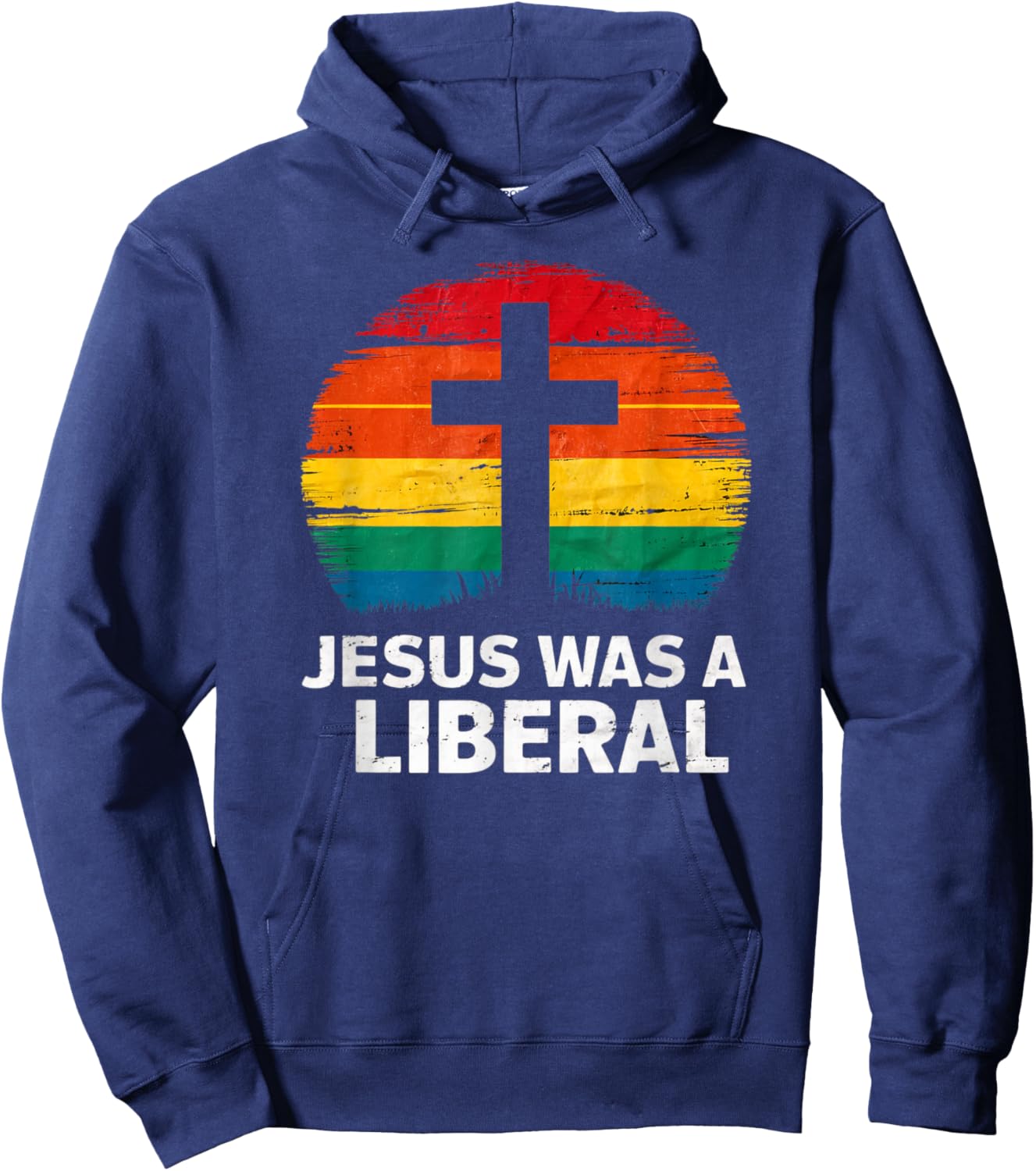 Jesus Was A Liberal Retro Vintage Sunset Progressive Hoodie - Hoodie | Navy