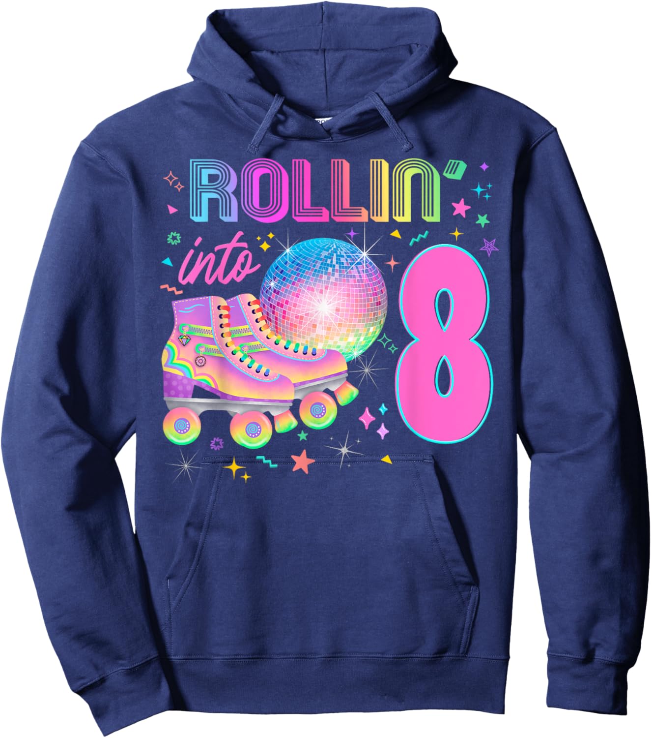Roller Skates Party Skating 80's 90's Decades Disco Ball Hoodie - Hoodie | Navy