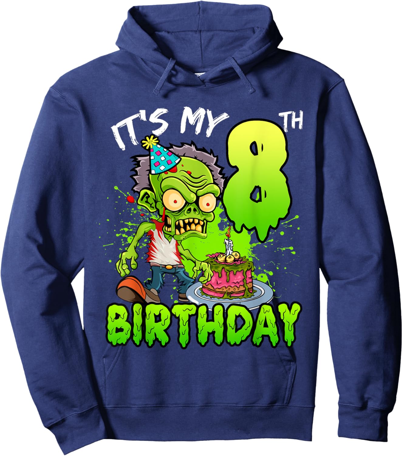 It's My 8th Birthday Zombie Lover 8 Year Old Boys Girls Hoodie - Hoodie | Navy