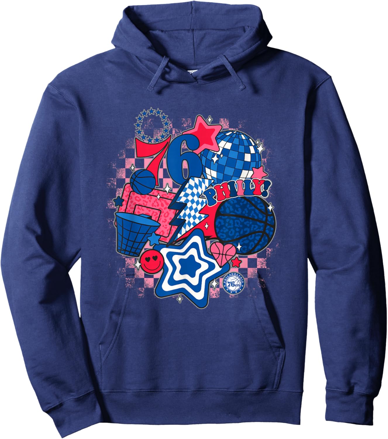 NBA Philadelphia 76ers Psychedelic Basketball Collage Hoodie - Hoodie | Navy