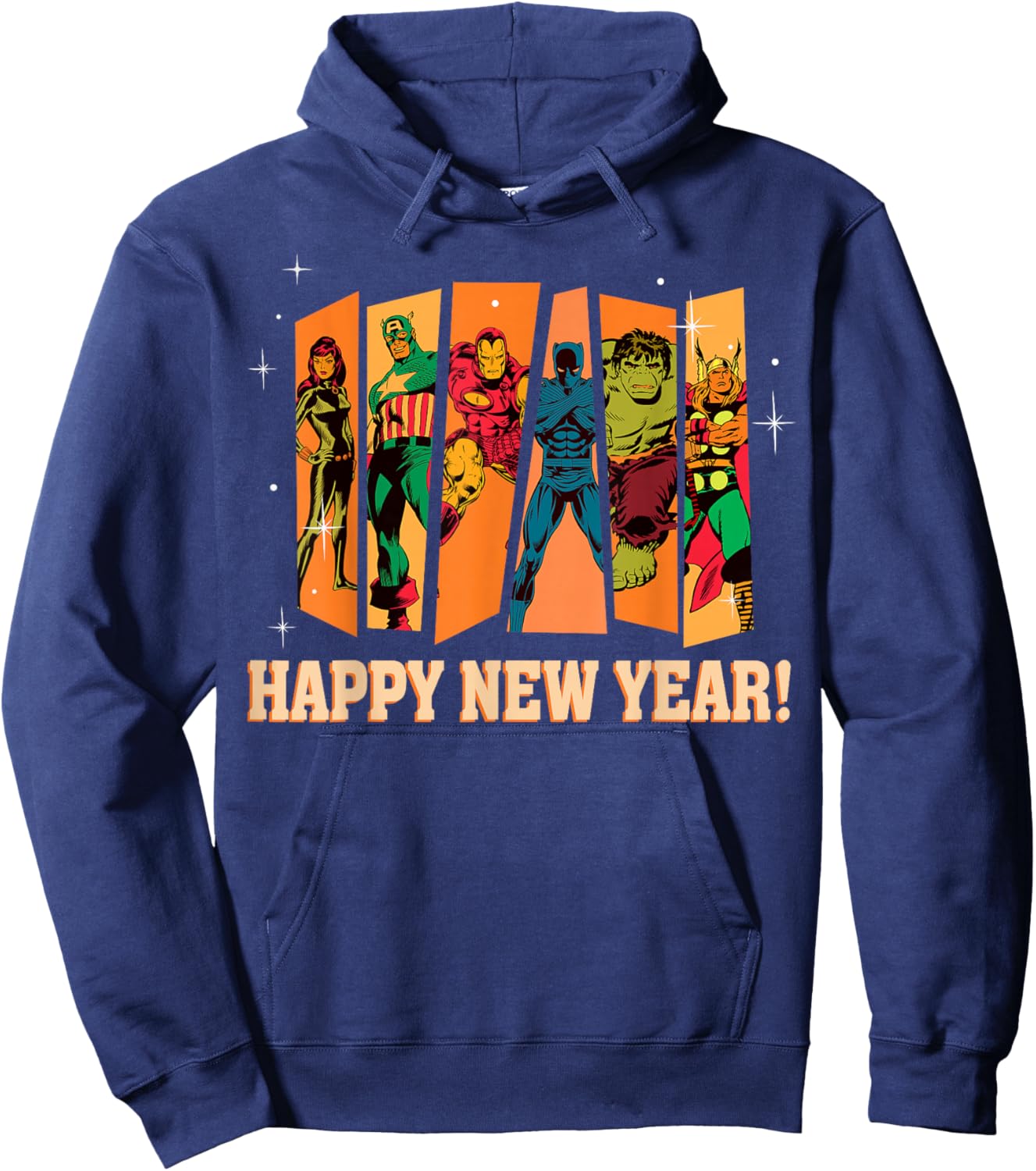 Marvel Avengers Retro Vintage Seventies Comic Happy New Year Hoodie - Hoodie | Navy