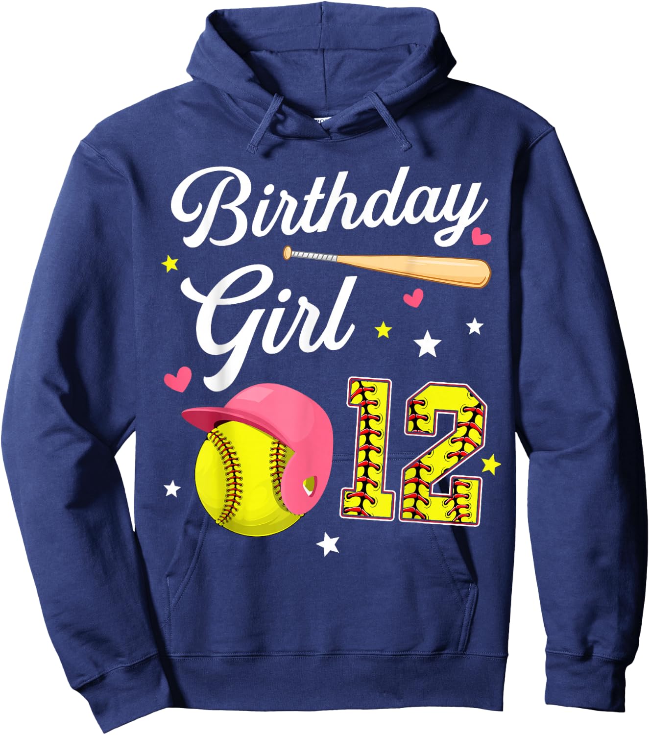 12th Birthday Girl Softball Twelfth Bday 12 Twelve Year Old Hoodie - Hoodie | Navy