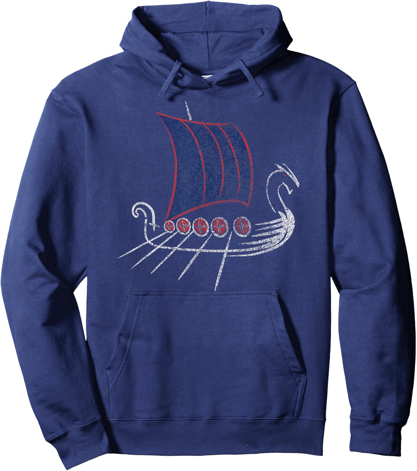 Norway Viking Ship Drawing Grunge Hoodie - Hoodie | Navy