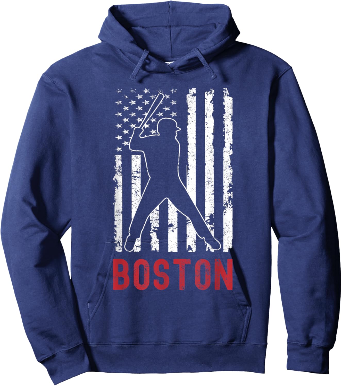 Boston Massachusetts American Flag Baseball Weathered Hoodie - Hoodie | Navy