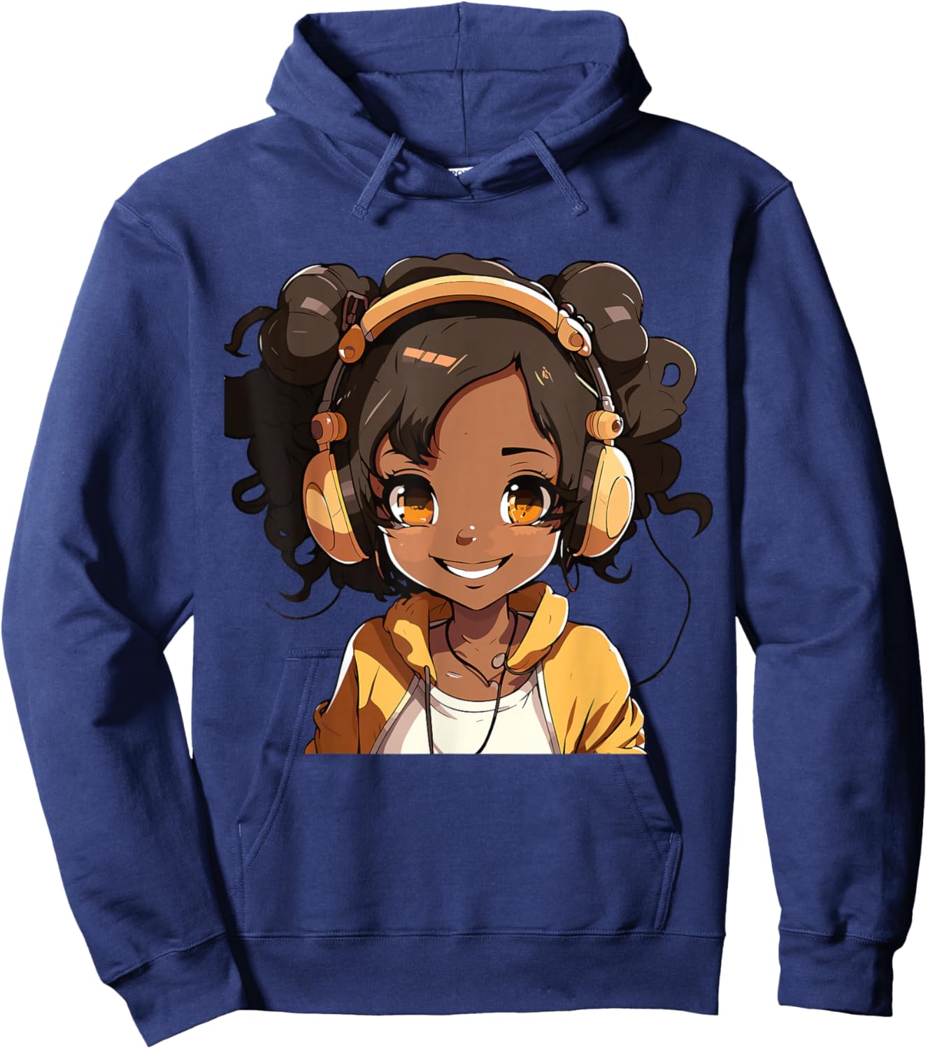 Anime and Music Black Girl Anime Merch Afro African American Hoodie - Hoodie | Navy