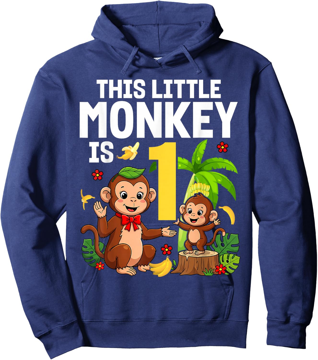 This Little Monkey is 1 Years Old Kid 1st Birthday Monkeys Hoodie - Hoodie | Navy