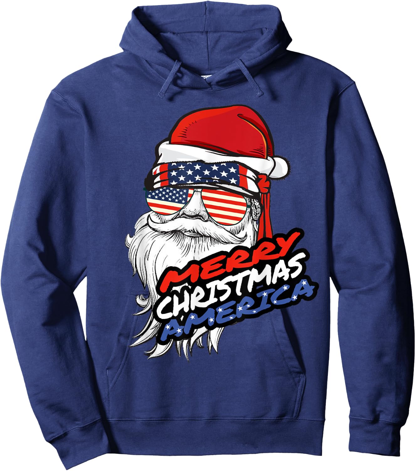 Merry Christmas America Santa Claus American Flag Hoodie - Hoodie | Navy