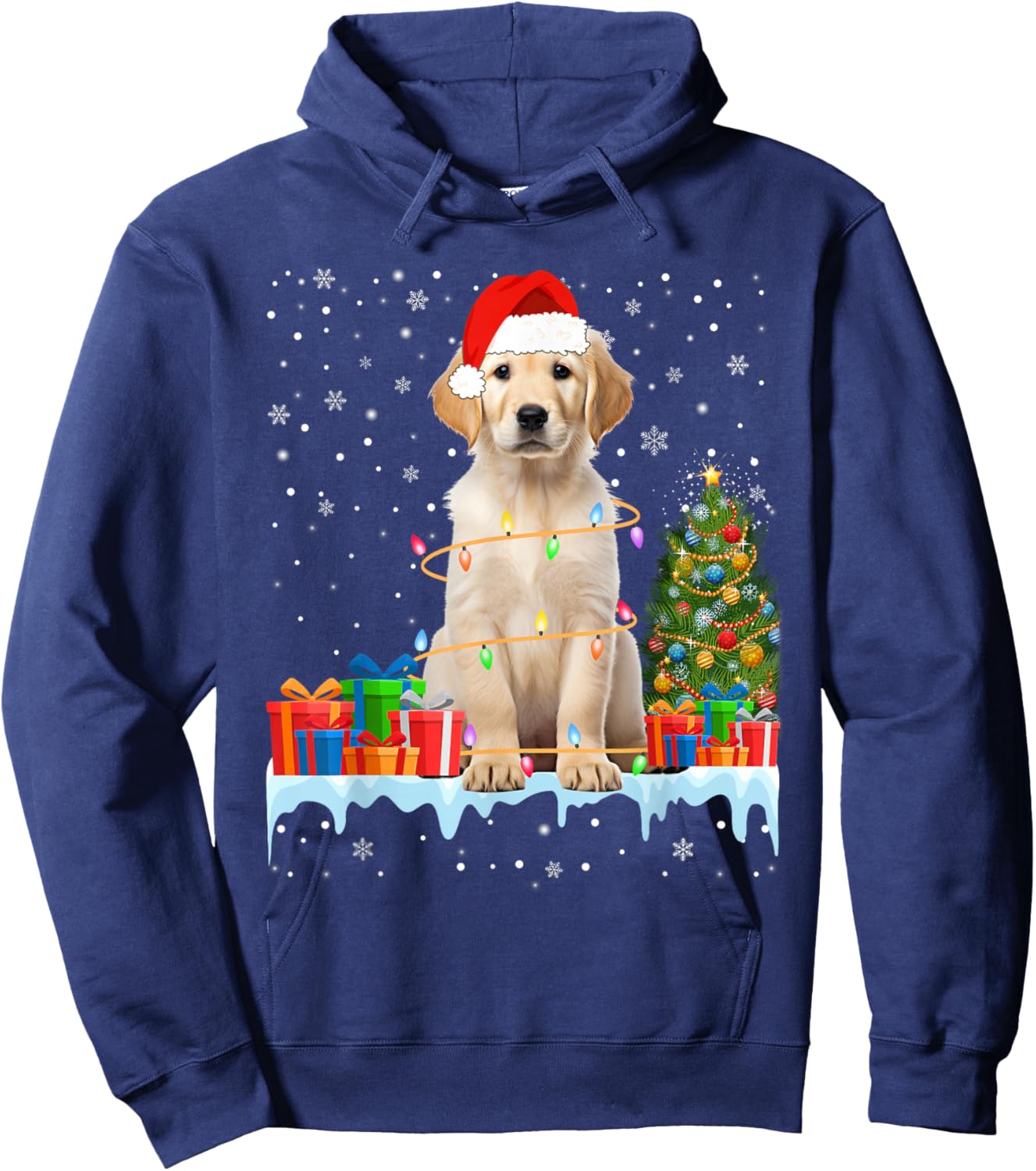 Funny Santa Labrador Dog Christmas Lights Xmas Pajamas Women Kids Hoodie - Hoodie | Navy