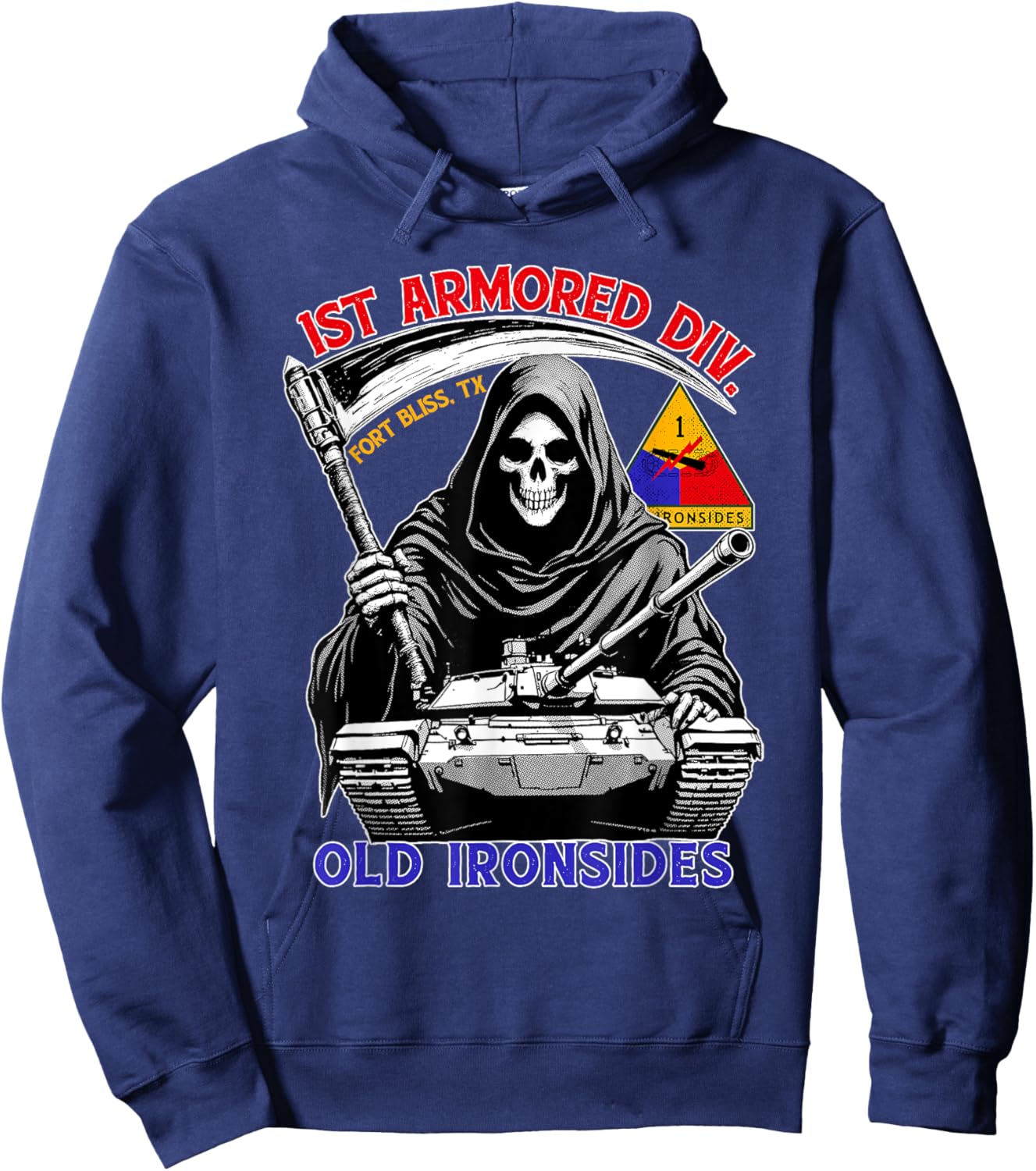 1st Armored Division Old Ironside Fort Bliss Texas Vintage Hoodie - Hoodie | Navy