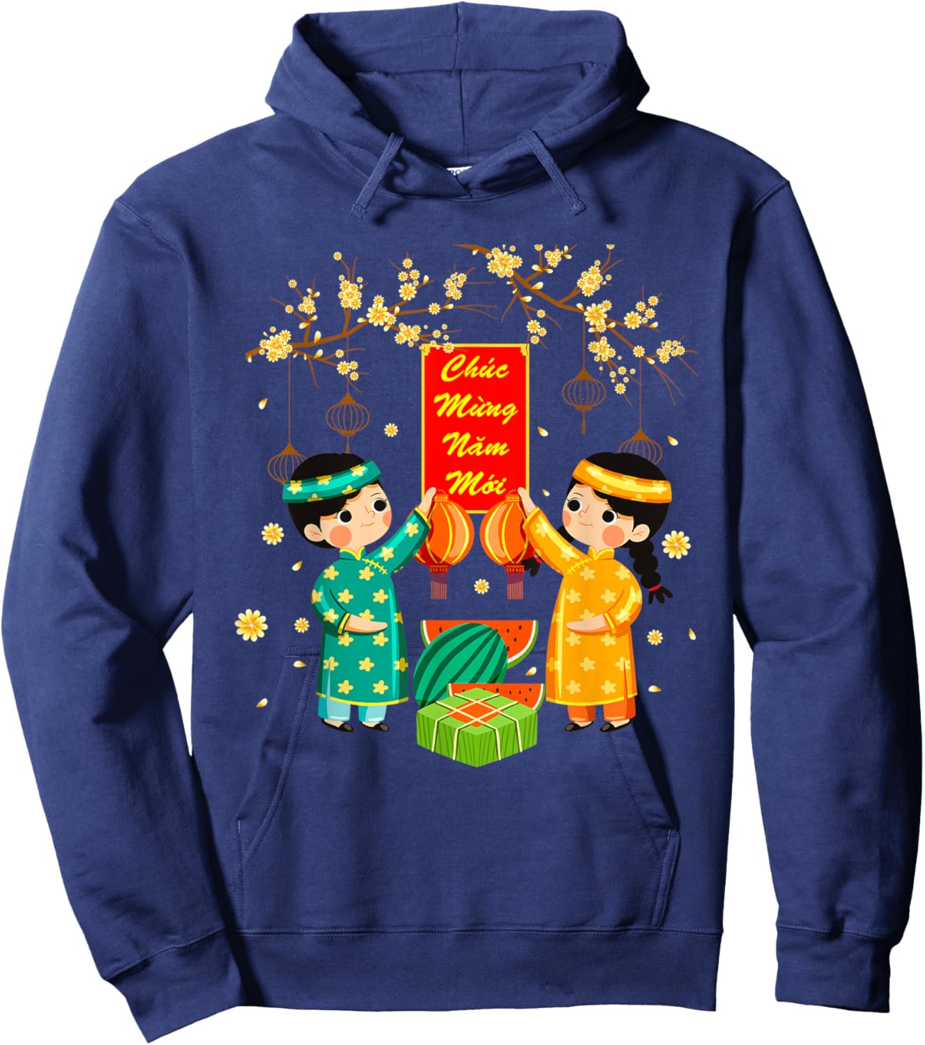 Ao Dai Boy Girl Chuc Mung Nam Moi Vietnamese New Year Kids Hoodie - Hoodie | Navy