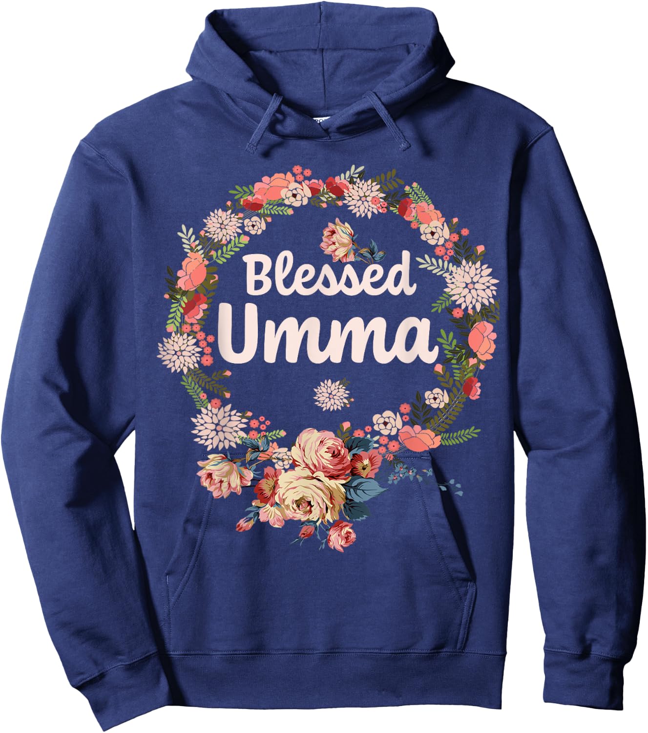 Blessed Umma Gifts Flower Decor Grandma Hoodie - Hoodie | Navy