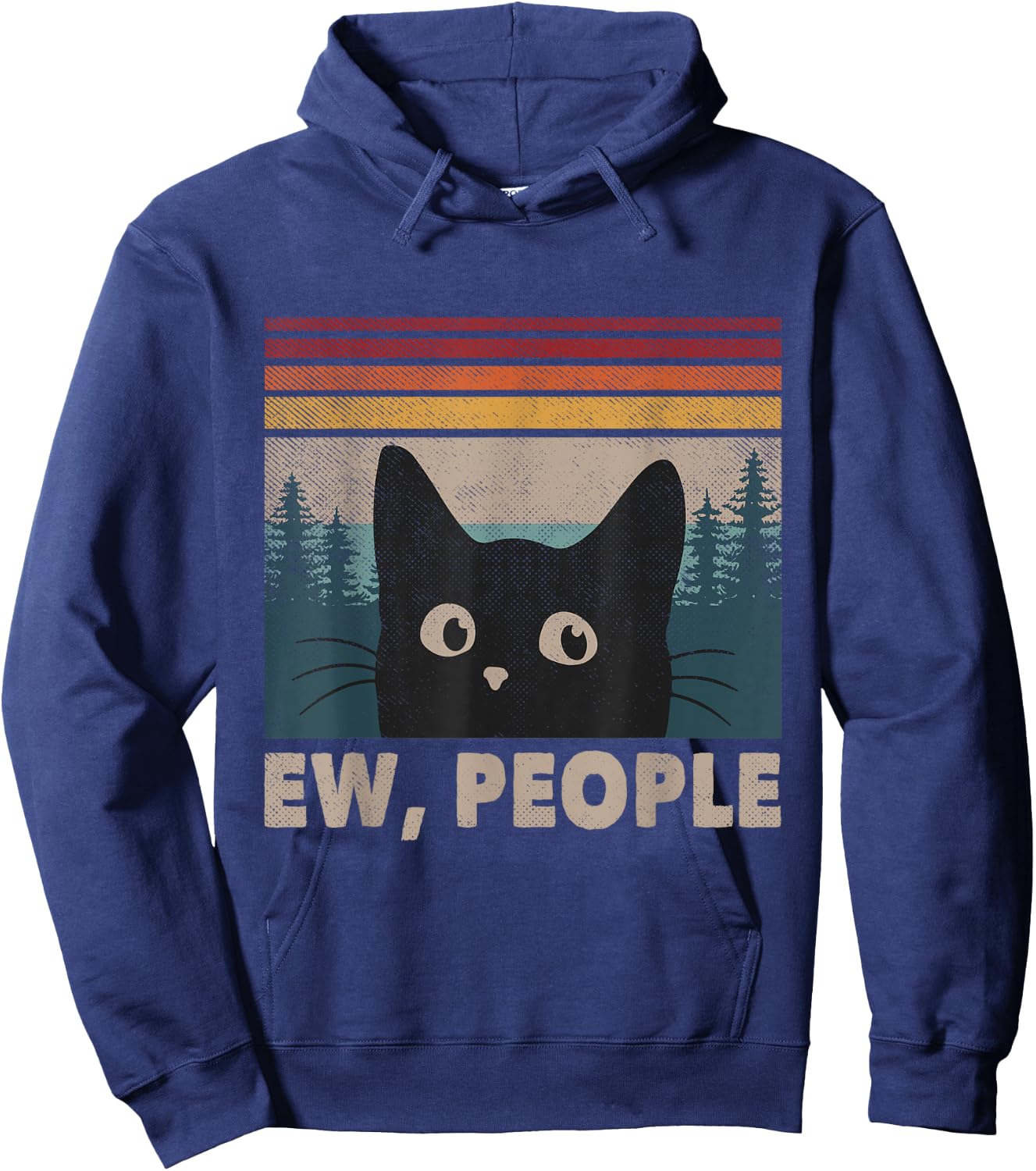 Retro Ew People Black Cat Mom Funny Anti Social Introvert Men Women Kids Hoodie - Hoodie | Navy