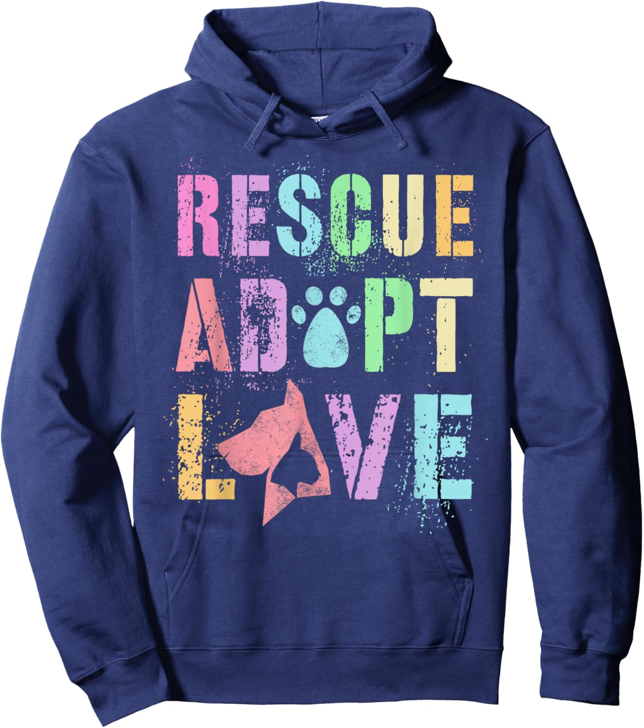 Vintage RESCUE ADOPT LOVE Animal Shelter K9 Search Adoption Hoodie - Hoodie | Navy