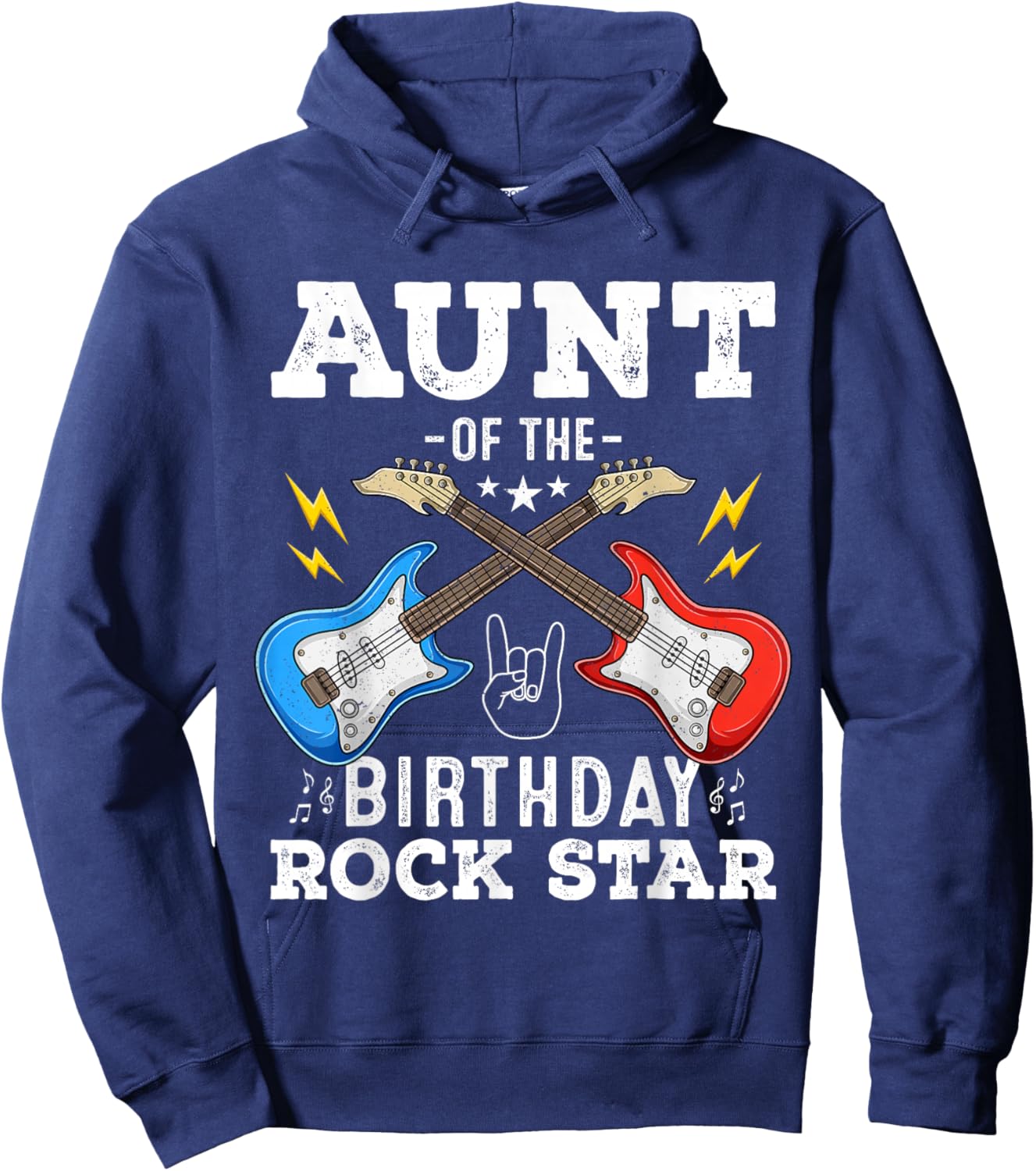 Aunt Of The Birthday Rock Star Cool Guitar Themed Birthday Hoodie - Hoodie | Navy