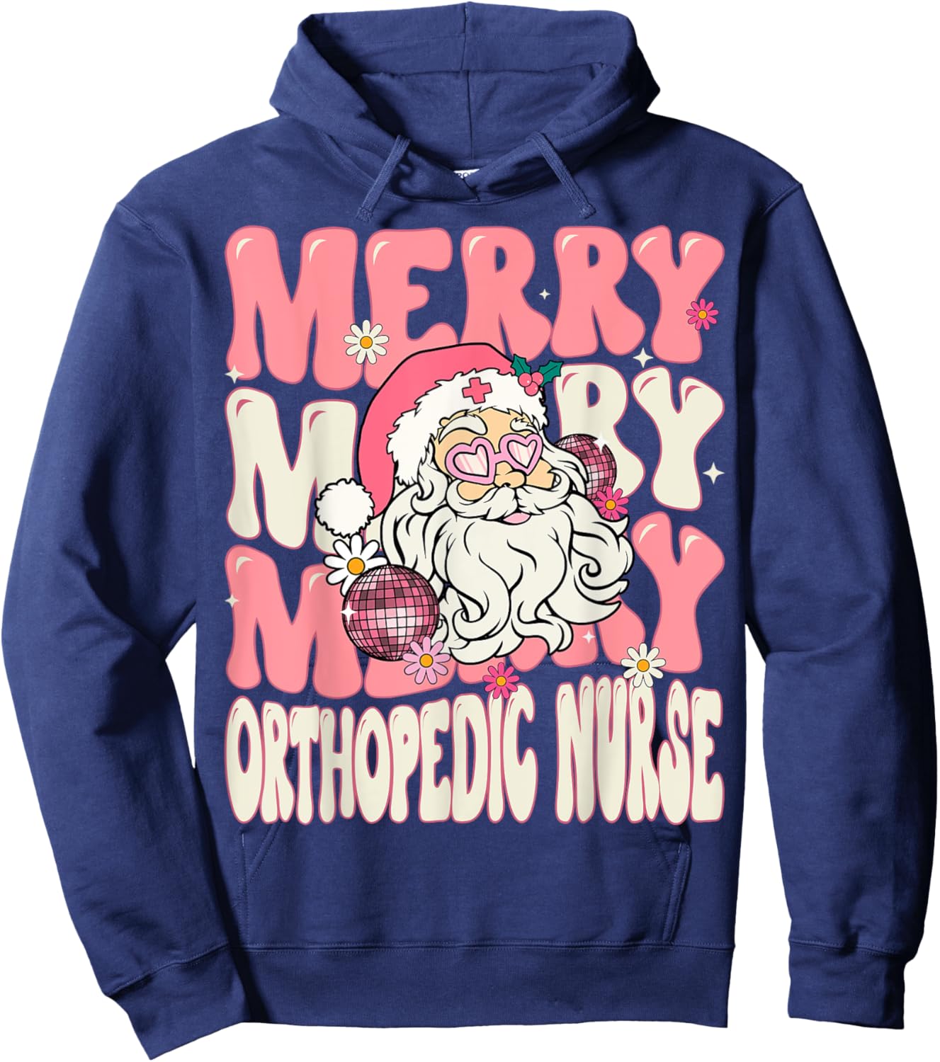 Merry Orthopedic Nurse Christmas Retro Pink Orthopedic Nurse Hoodie - Hoodie | Navy