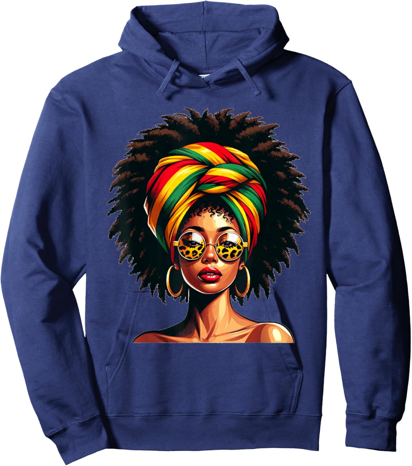 Afro Woman African Melanin Headscarf Nubian Black History Hoodie - Hoodie | Navy