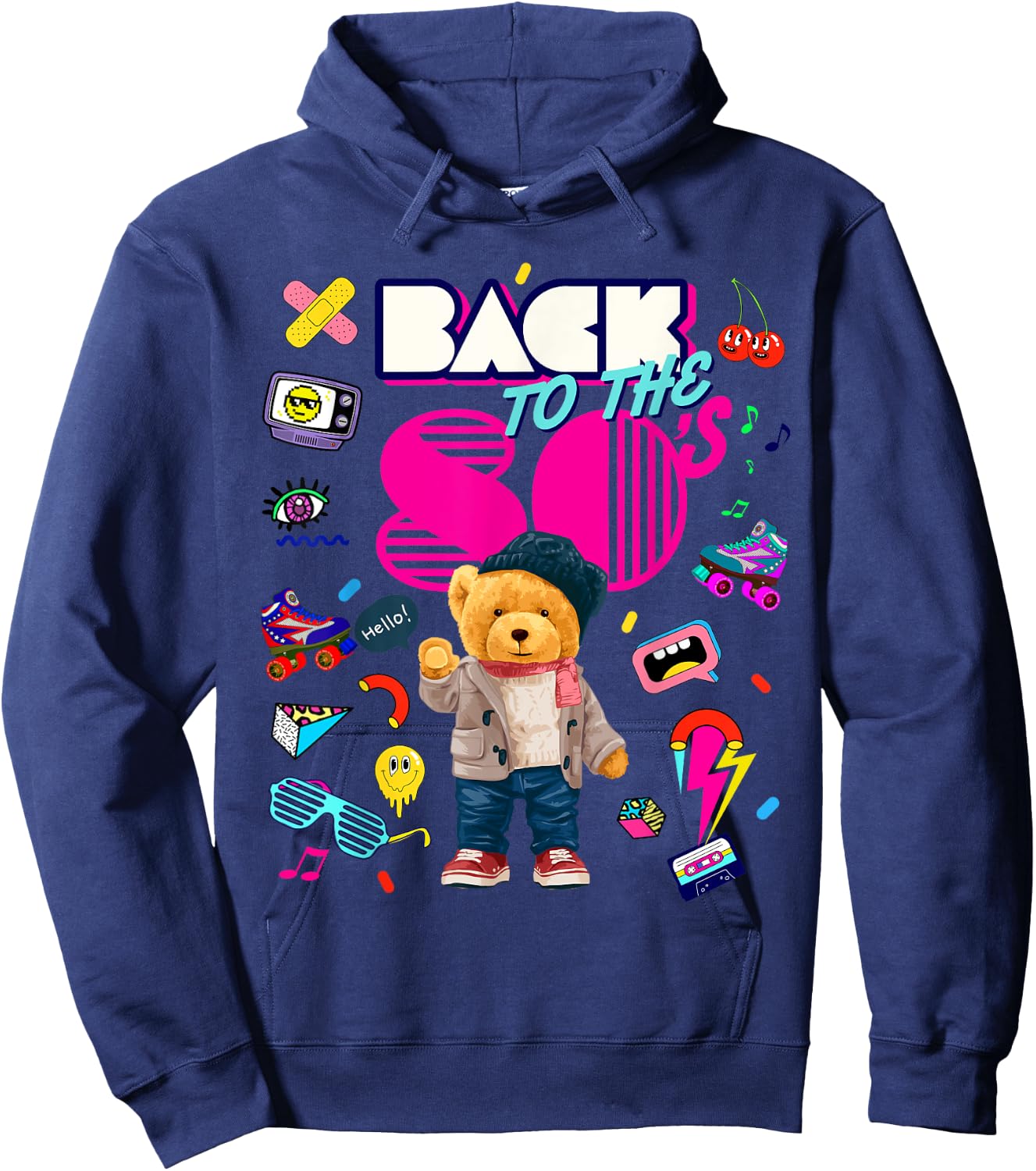 Back To 80's , Cool Retro 80's Teddy Bear Graphic Design Hoodie - Hoodie | Navy