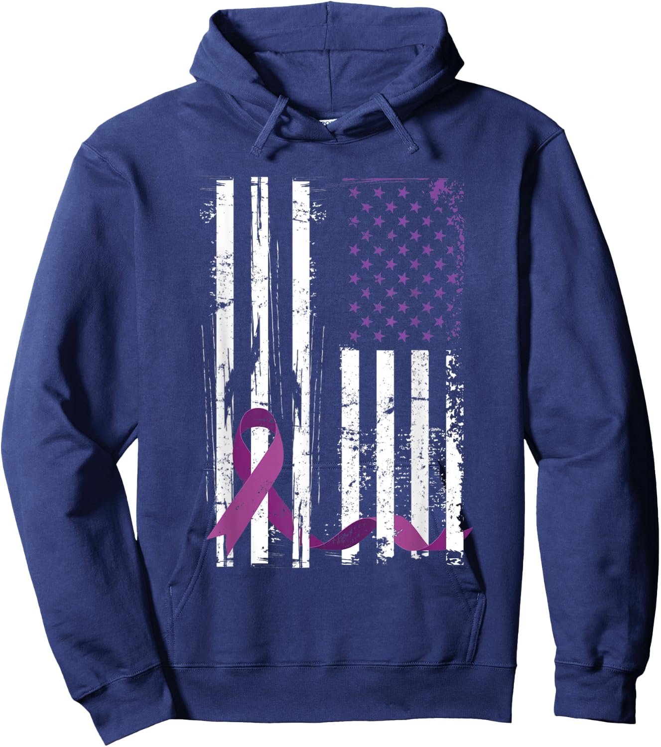 Purple Ribbon 4th Of July Gift Pancreatic Cancer Awareness Hoodie - Hoodie | Navy