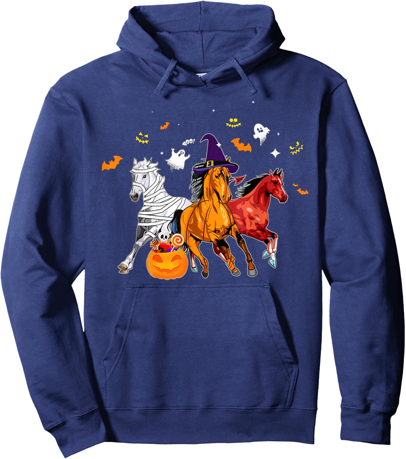 Cute Horse In Halloween Costume Horse Zombie Witch Pumpkin Hoodie - Hoodie | Navy