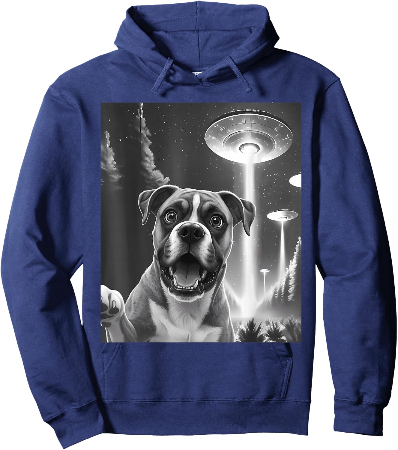 Funny Boxer Alien UFO Taking a Selfie Animal Lover Retro Hoodie - Hoodie | Navy