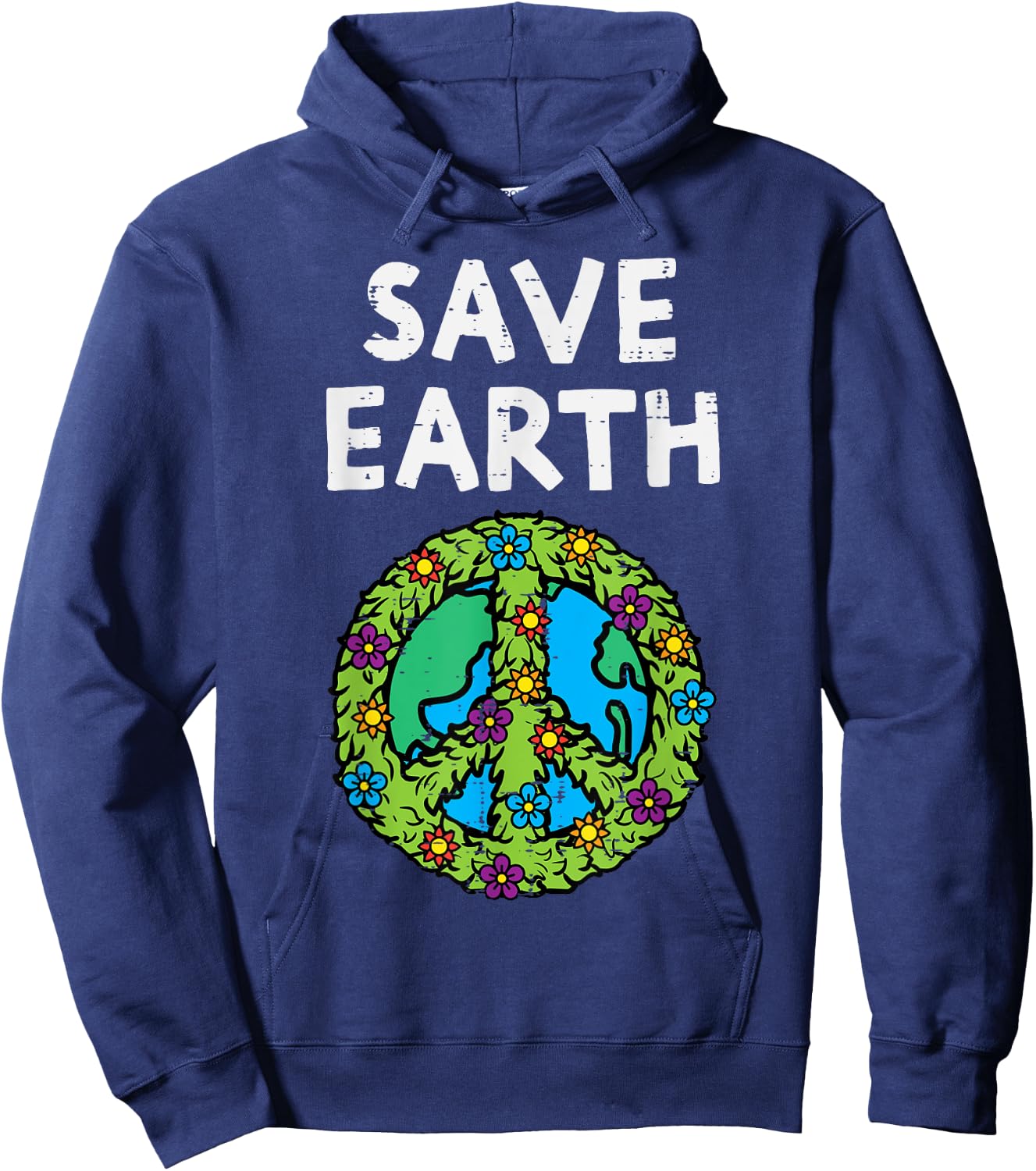 Save Earth Peace Symbol Sign Flowers Environmental Hippie Hoodie - Hoodie | Navy