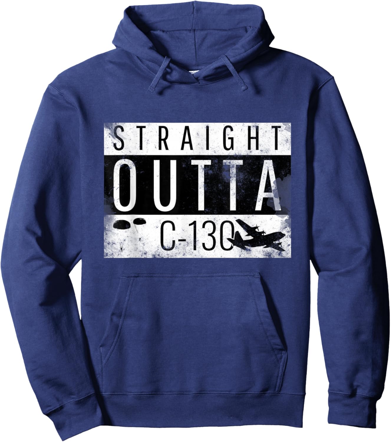 Yeet-42 Graphix Straight Outta C-130 - Grunge Design - Airborne , Small Hoodie - Hoodie | Navy