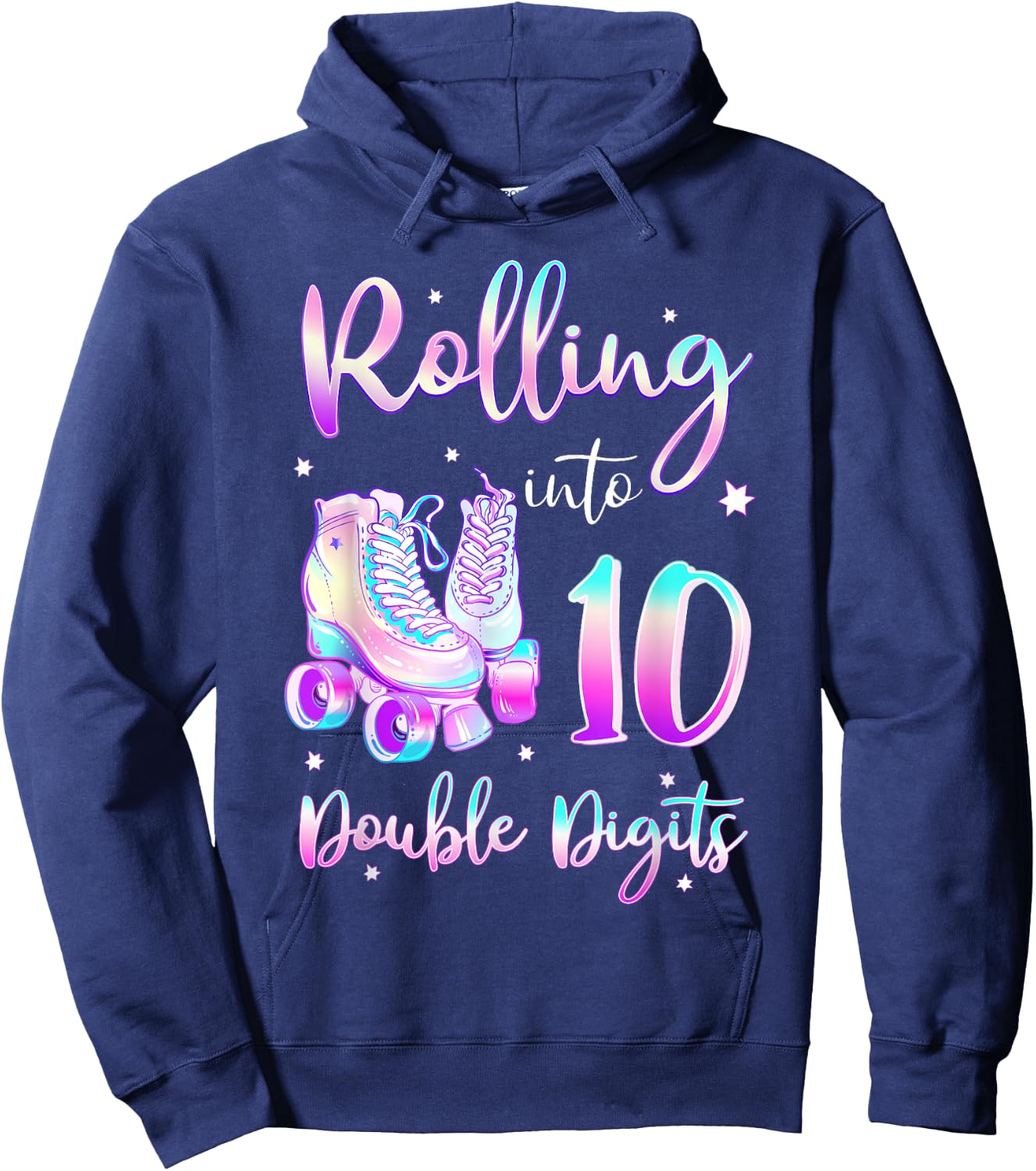 10 Years Old Birthday Girl Rolling Into 10th Double Digits Hoodie - Hoodie | Navy