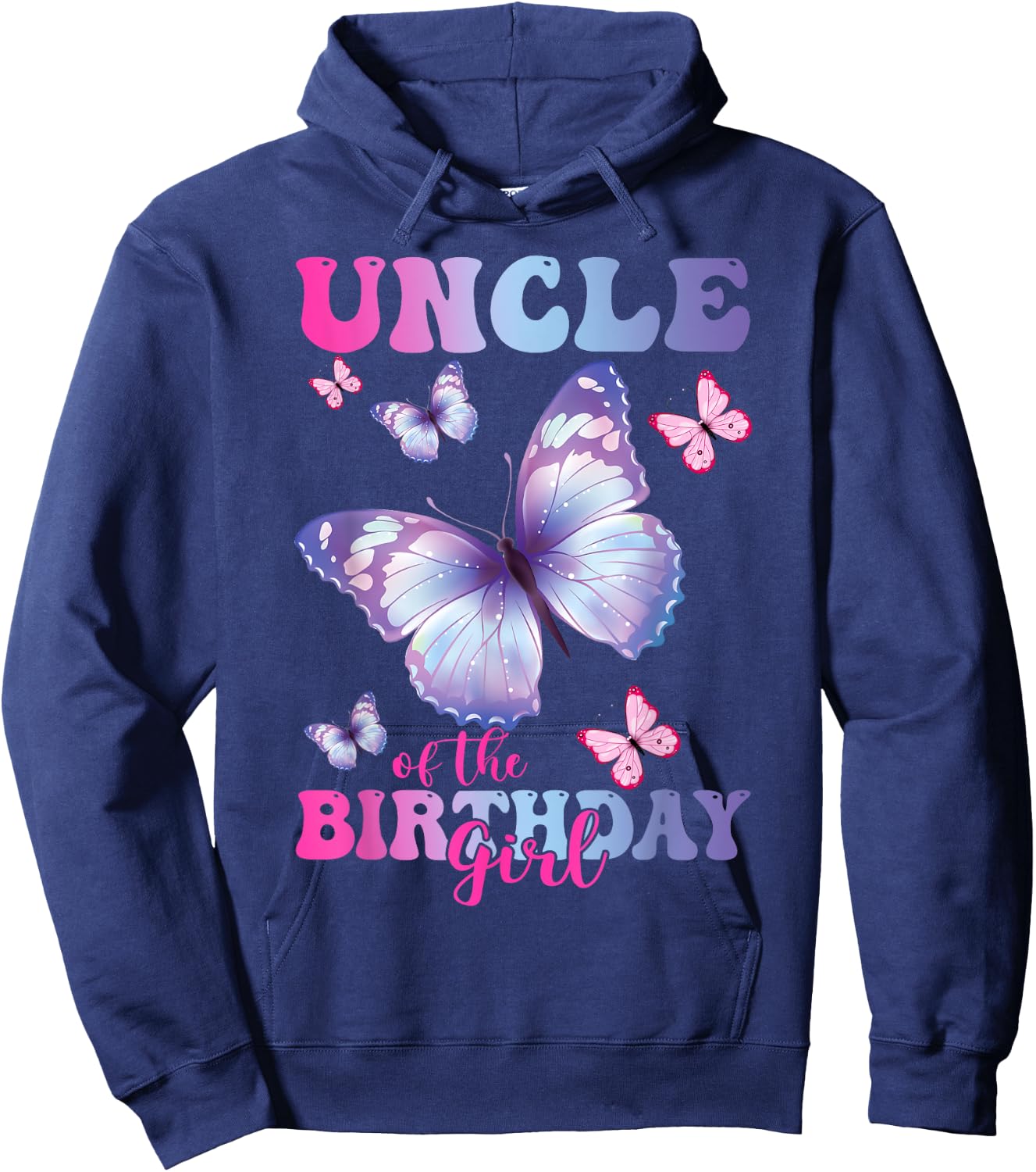 Uncle of The Birthday Girl Butterfly Party Matching Family Hoodie - Hoodie | Navy