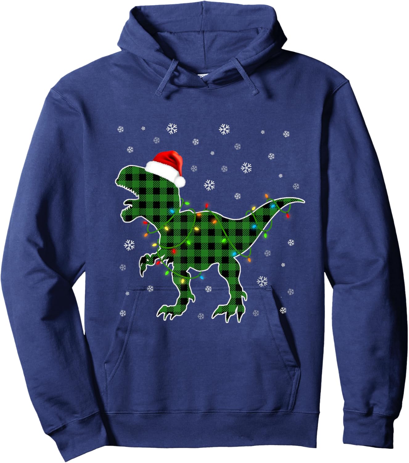 T Rex Green Plaid Buffalo Dinosaur Christmas Pajamas Family Hoodie - Hoodie | Navy