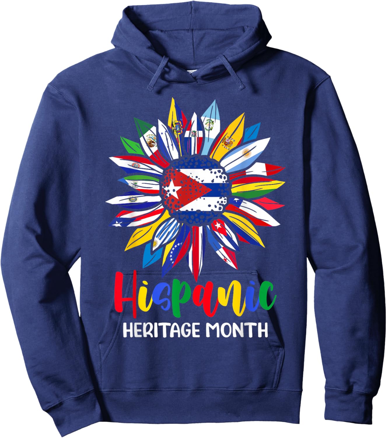 Hispanic Heritage Month Cuba Flag Sunflower Latino Flags Hoodie - Hoodie | Navy