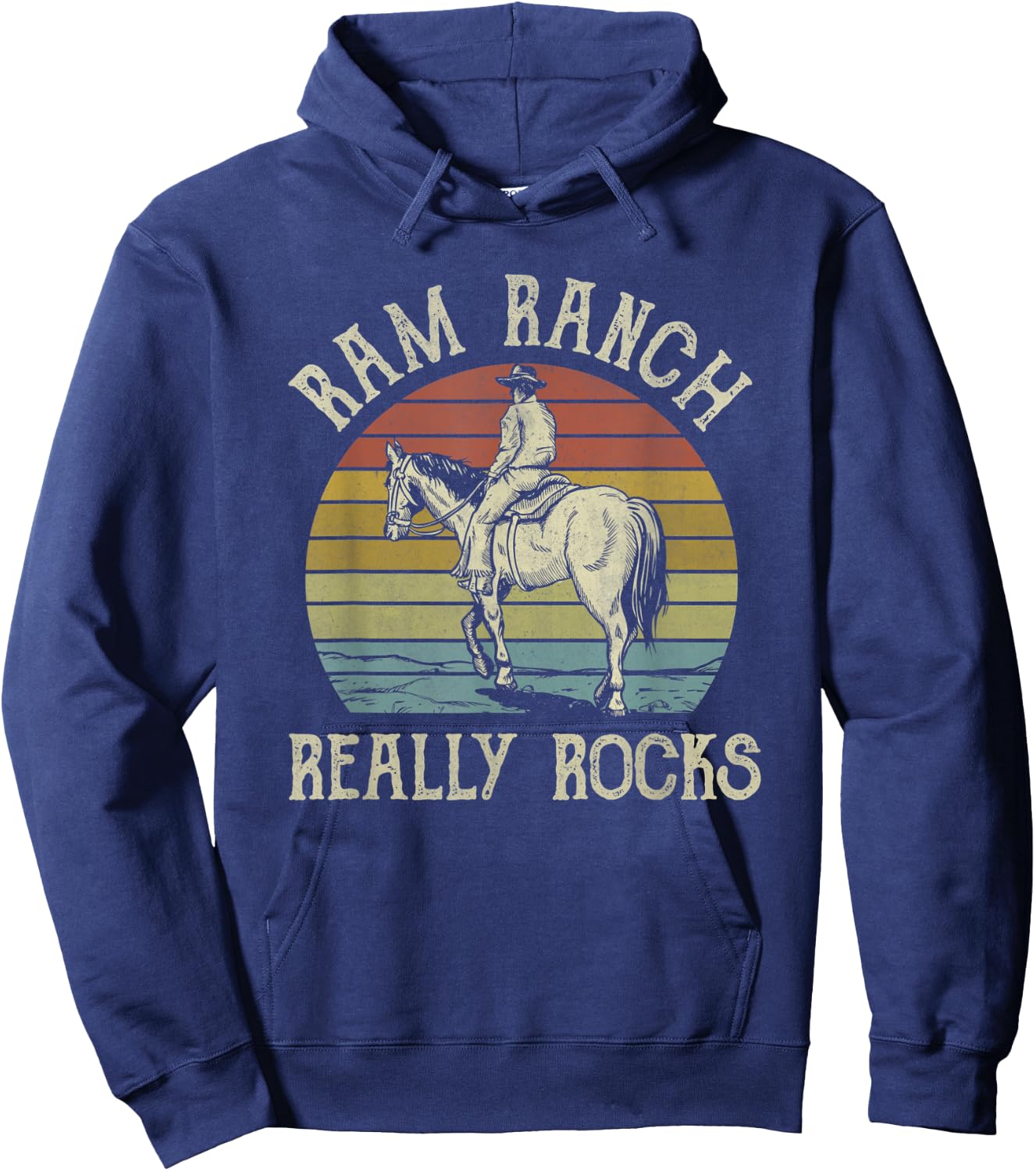 Ram Ranch Really Rocks Cowboy Horseback Western Country Hoodie - Hoodie | Navy