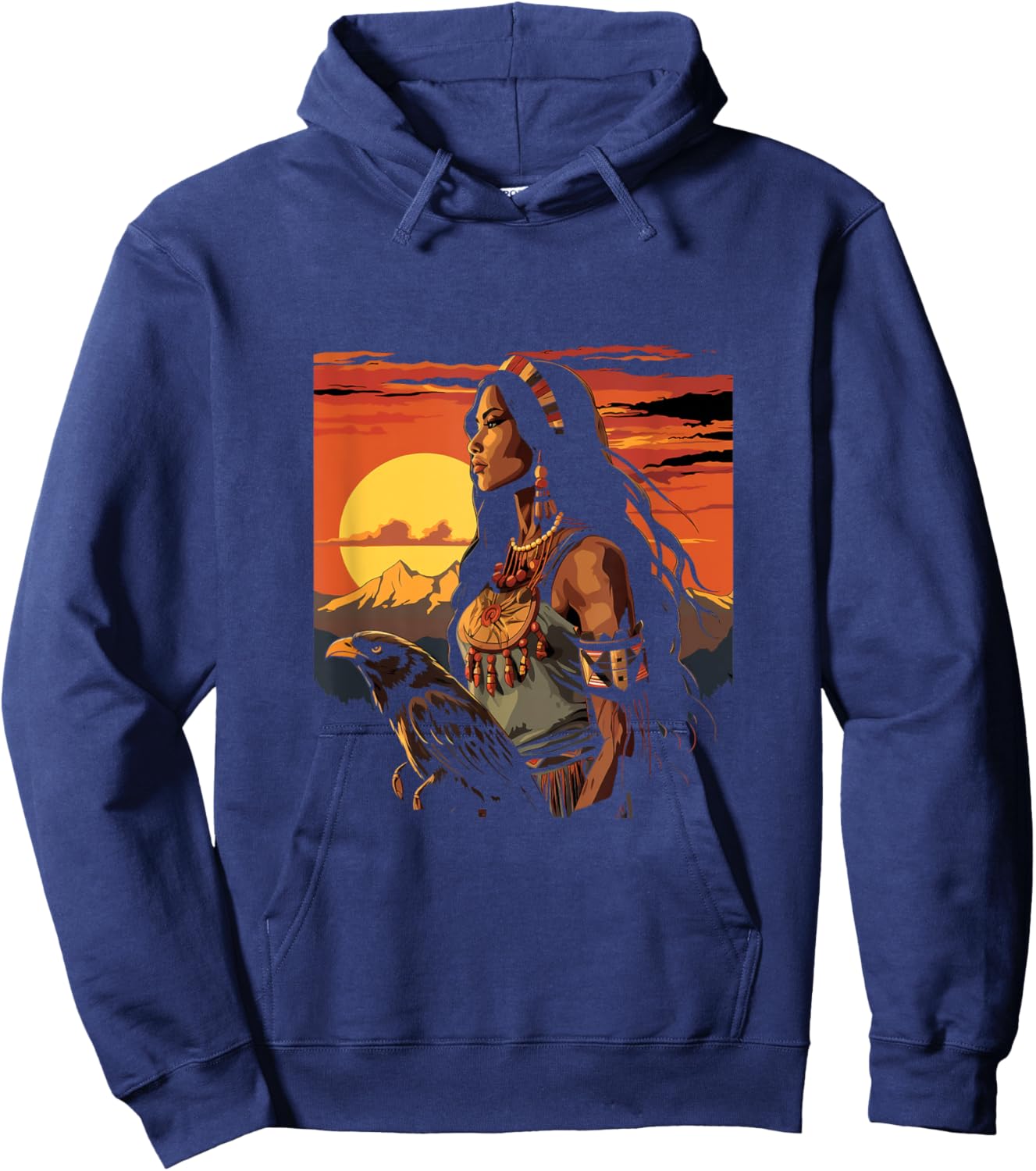 Native American Indian Woman Eagle Sunset Indigenous Women Hoodie - Hoodie | Navy