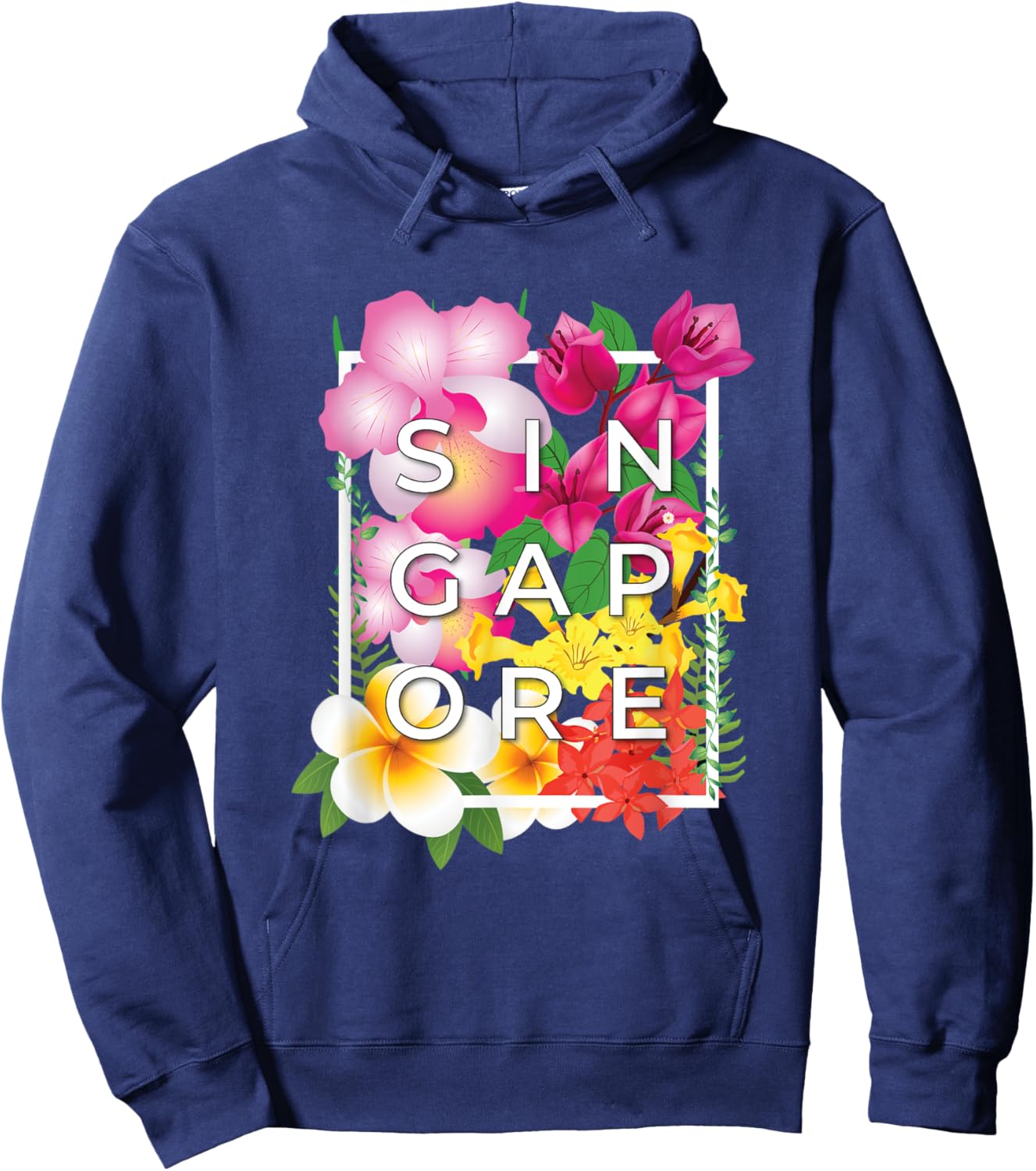 Flowers of Singapore Word Art - Singaporean Pride Hoodie - Hoodie | Navy