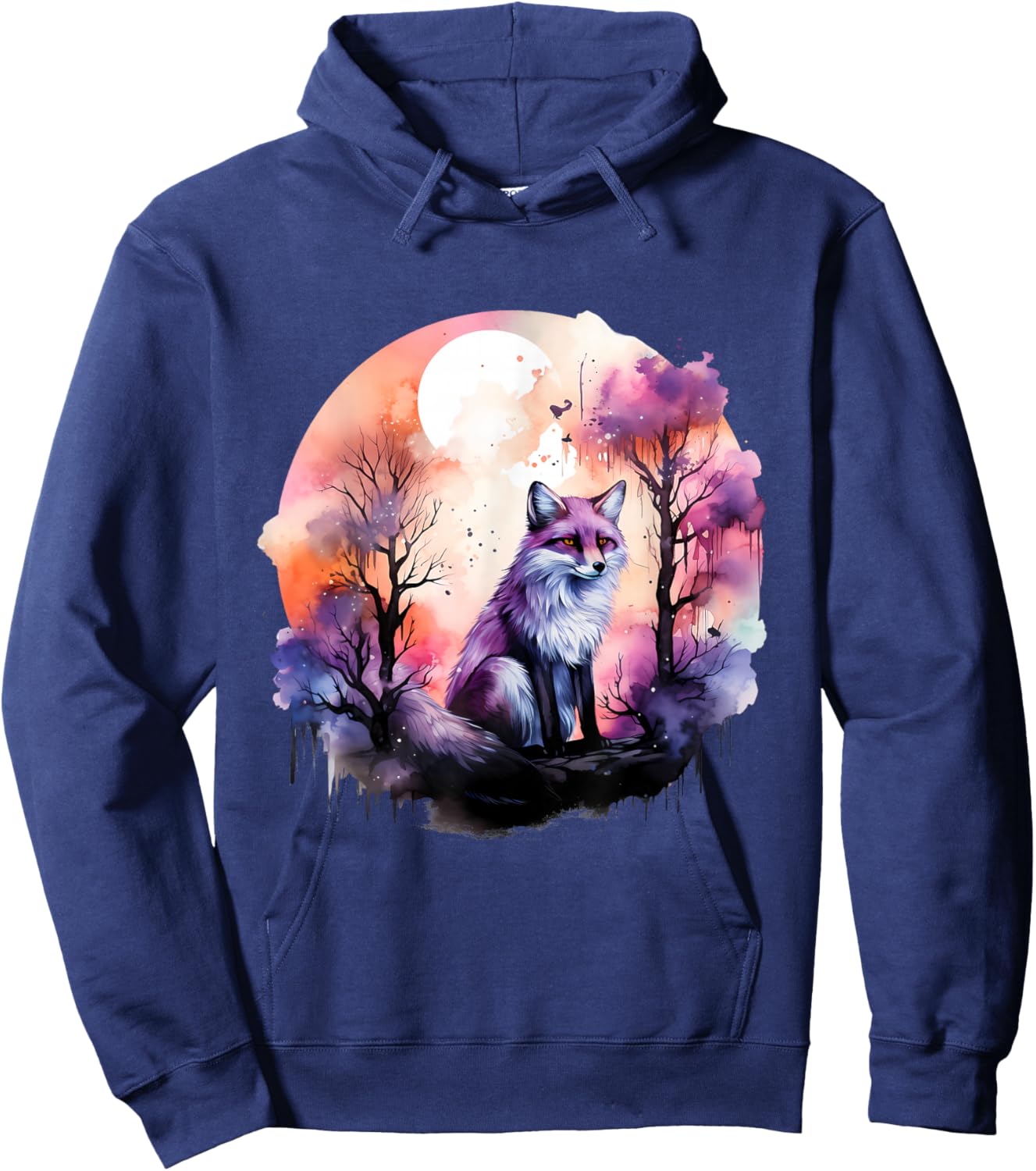 Fox Colorful Forest Nature Animal Lovers Wildlife Artwork Hoodie - Hoodie | Navy