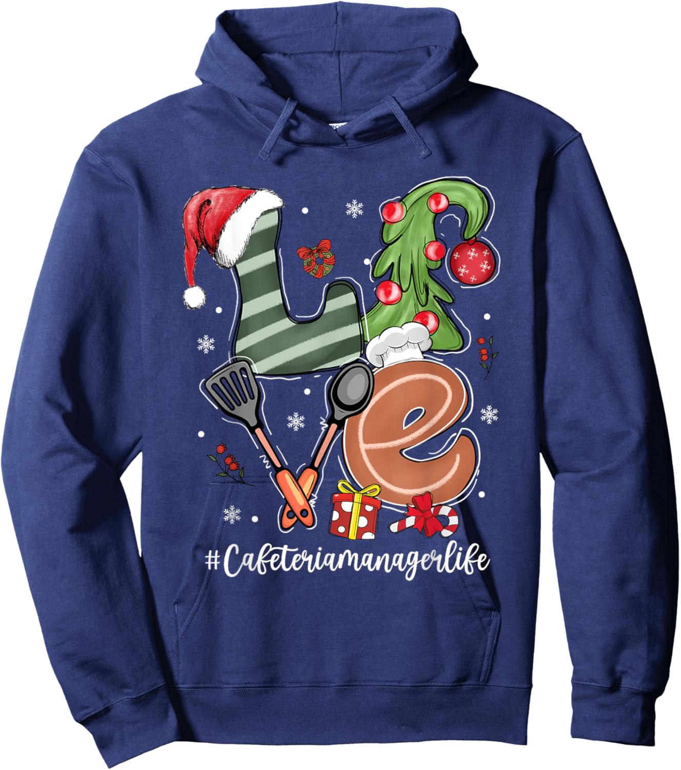 LOVE Spatula Santa Hat Cafeteria Manager Life Christmas Hoodie - Hoodie | Navy