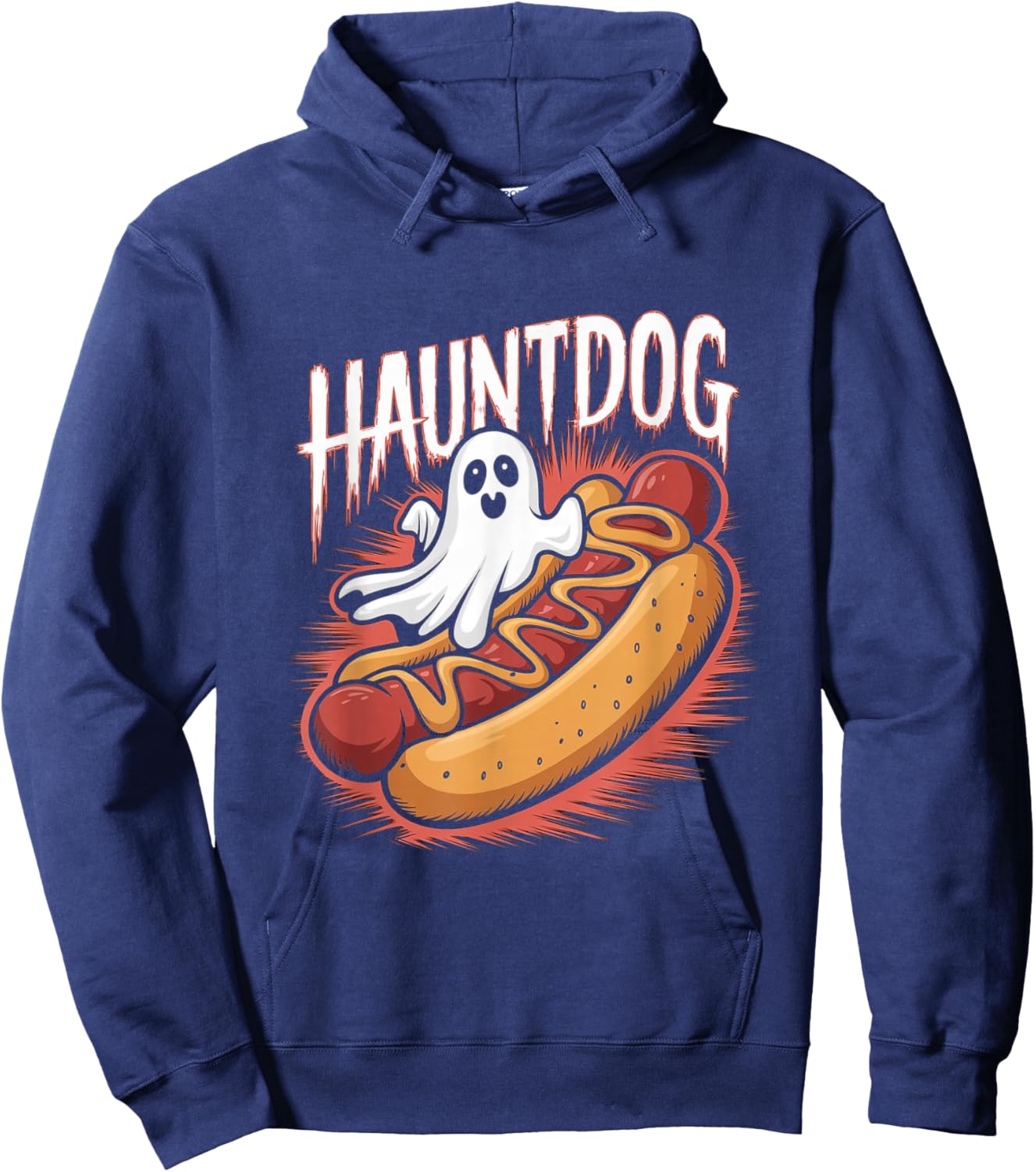 Hauntdog Funny Ghost Hot Dog Halloween Costume Hoodie - Hoodie | Navy