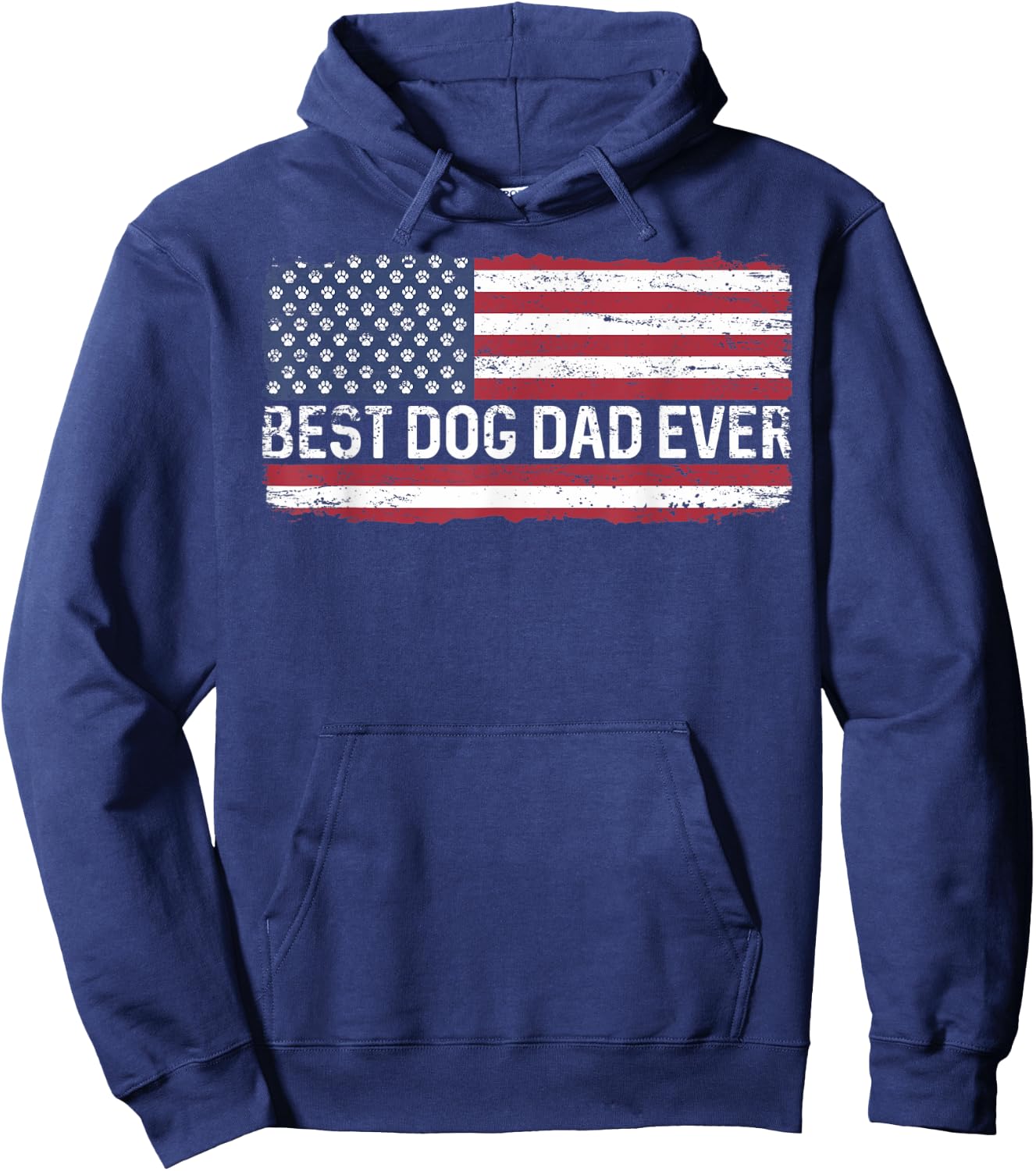Best Dog Dad Ever USA American Flag Dog's Paw Fathers Gift Hoodie - Hoodie | Navy