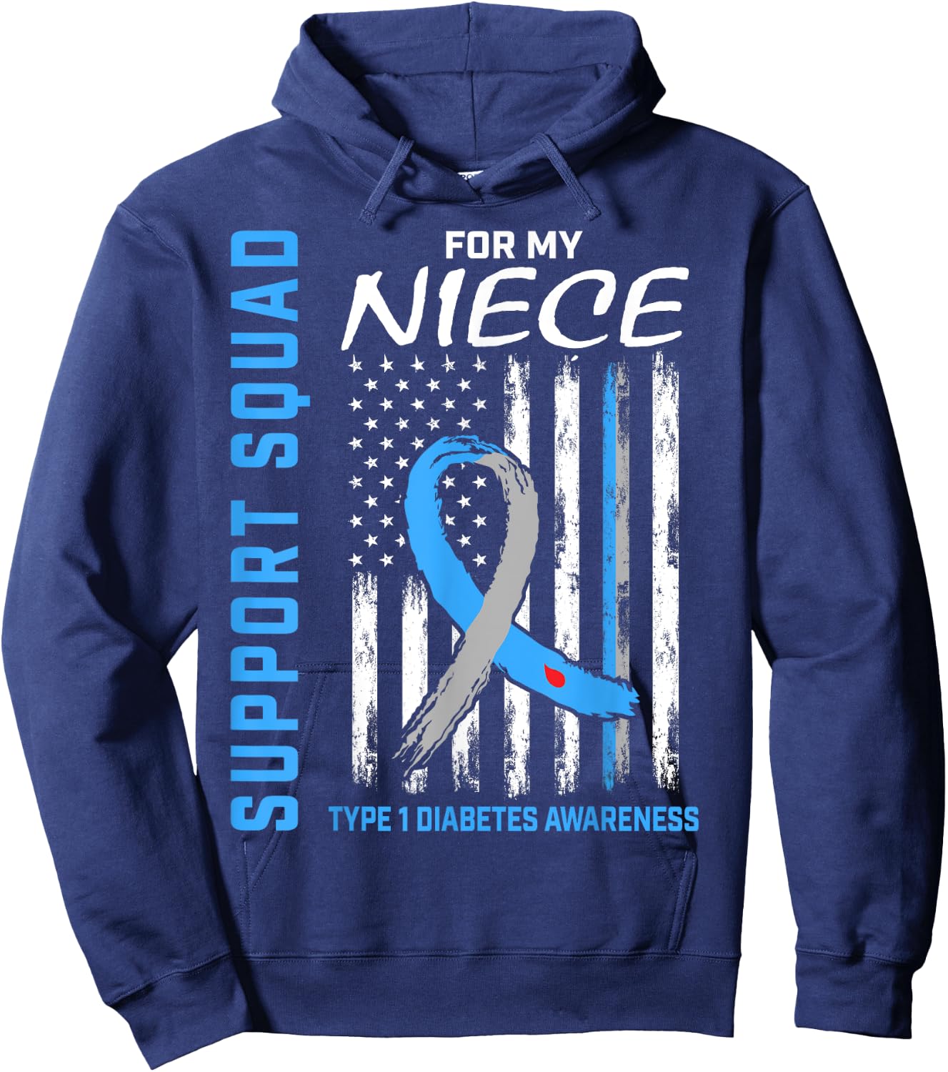 T1D Shirt Type 1 Diabetes Shirt Niece Support Squad Shirts Hoodie - Hoodie | Navy