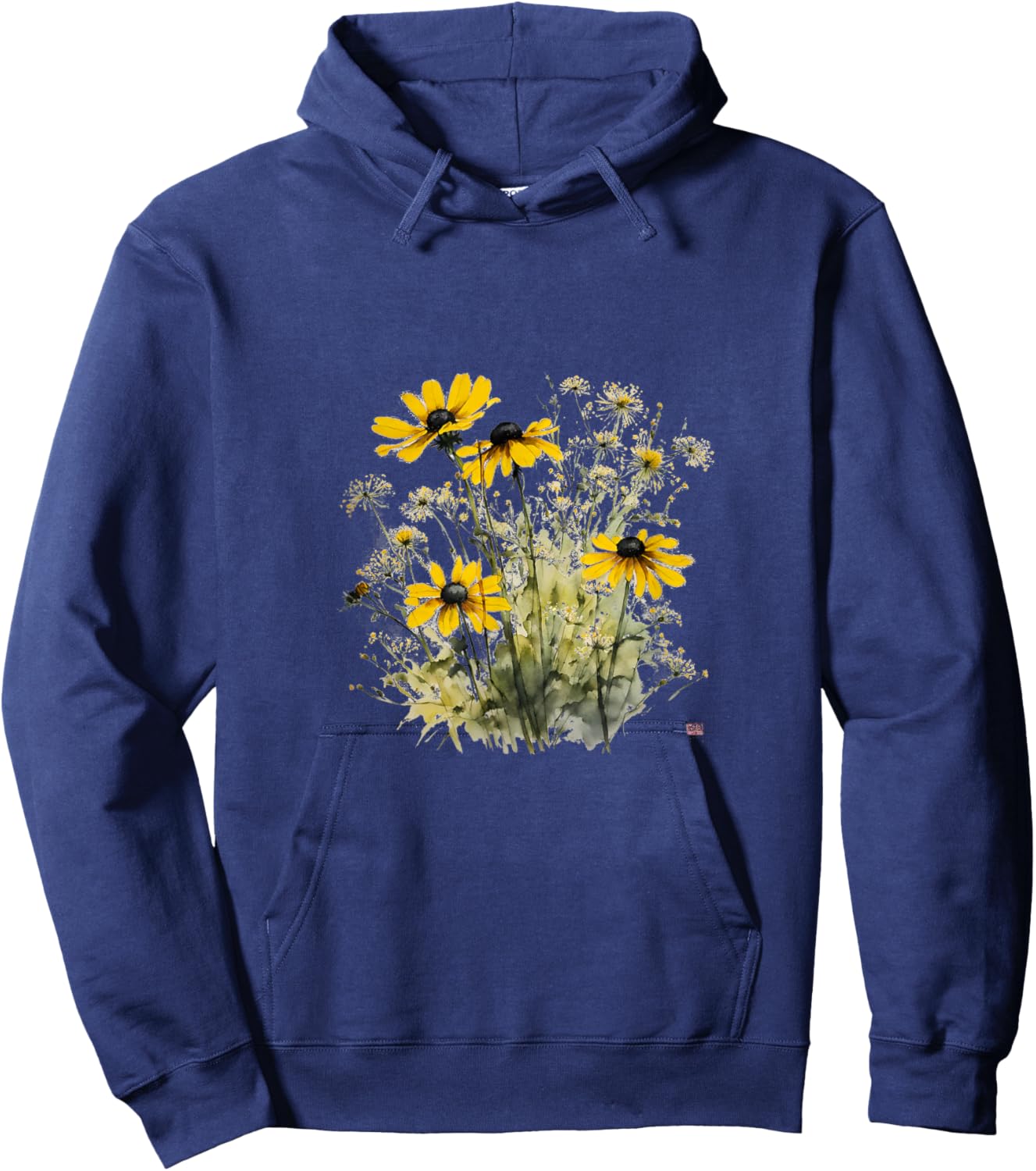 Mother's Day Watercolor Wildflowers Black Eyed Susan Hoodie - Hoodie | Navy